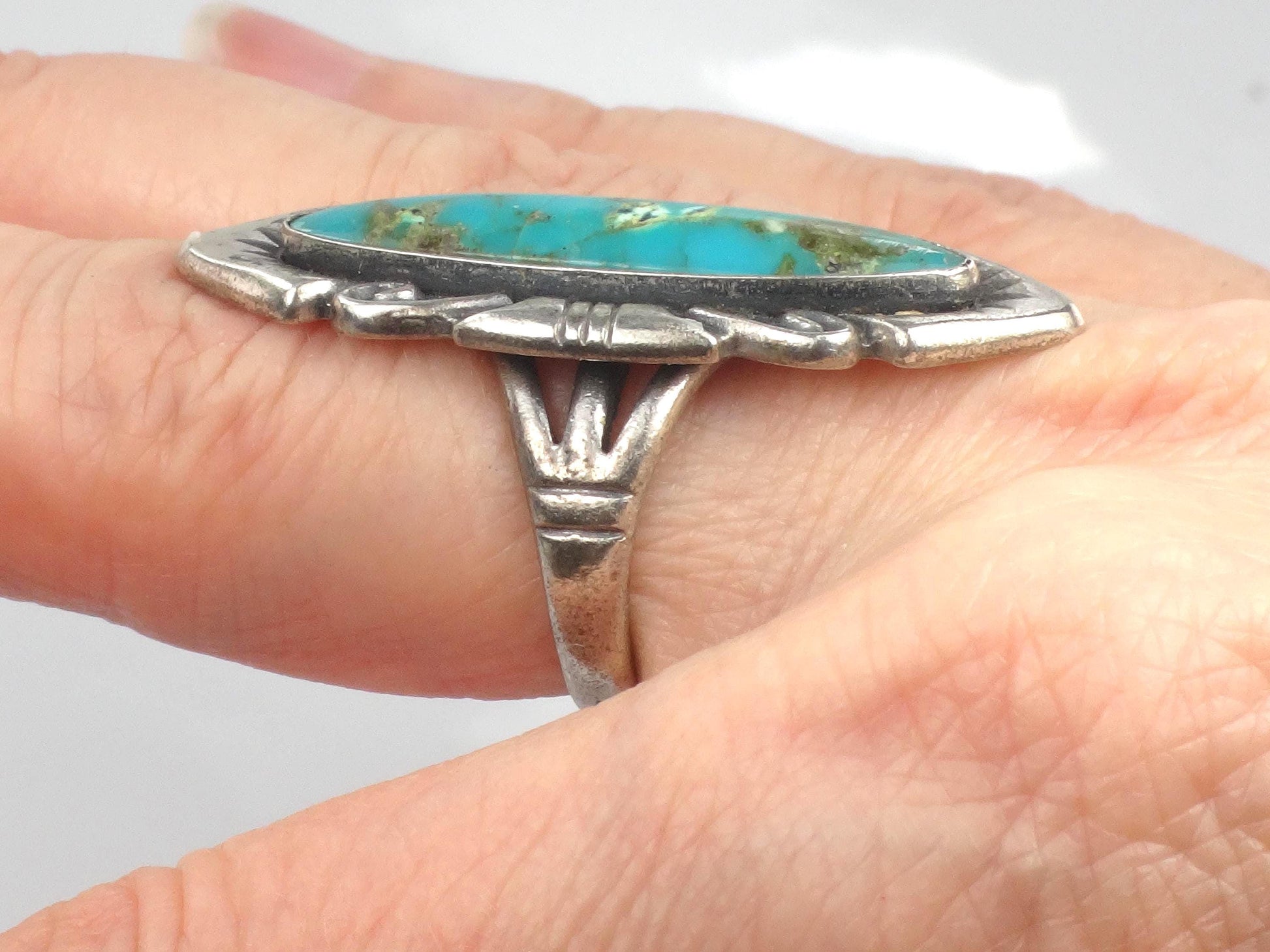 Vintage Sterling Silver Green Turquoise Ring by Bell Trading Post, Size 5