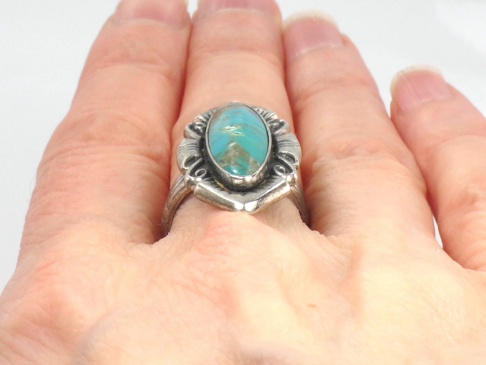 Vintage Sterling Silver Green Turquoise Ring by Bell Trading Post, Size 5