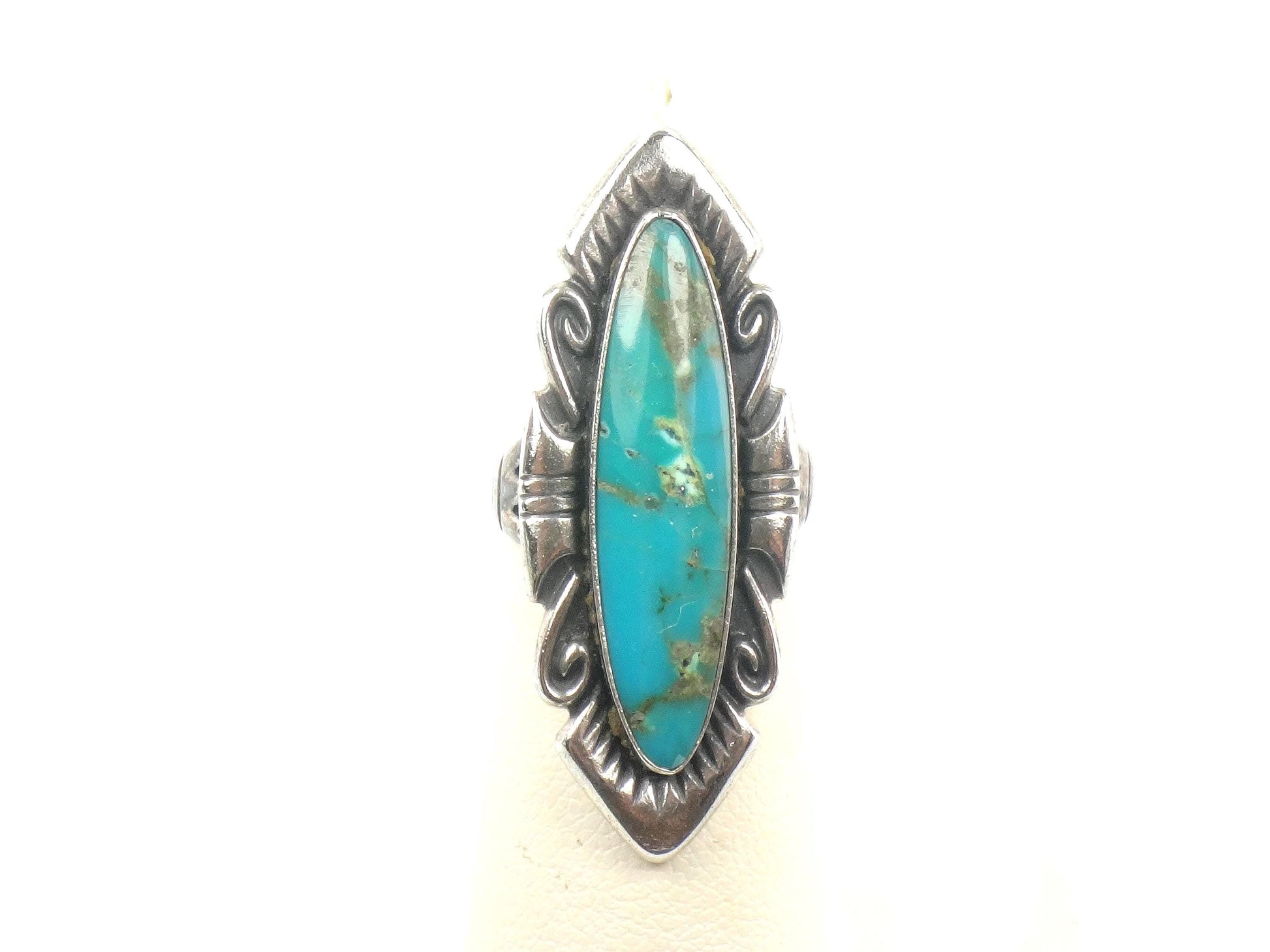 Vintage Sterling Silver Green Turquoise Ring by Bell Trading Post, Size 5