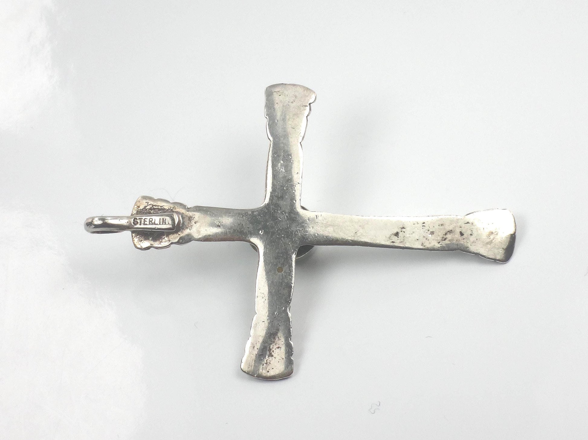 Vintage Large Sterling Silver Turquoise Cross Pendant