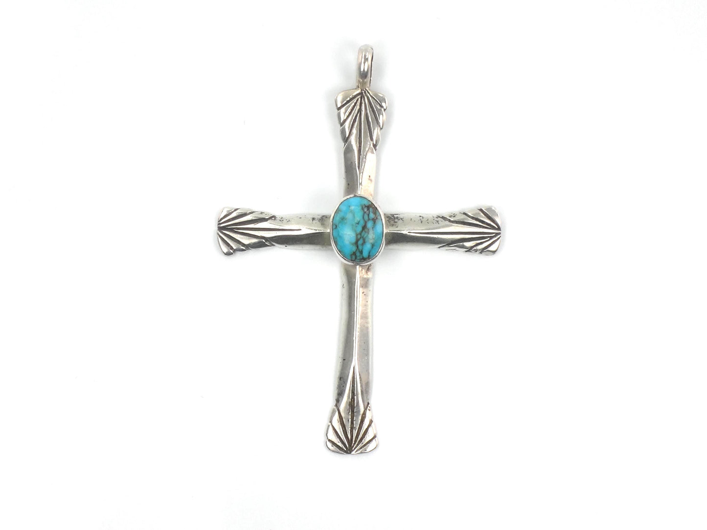 Vintage Large Sterling Silver Turquoise Cross Pendant