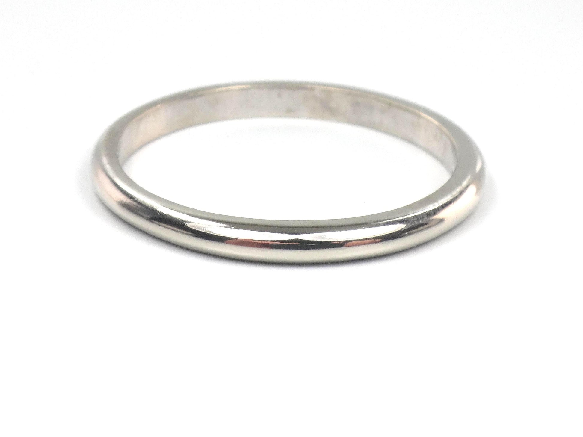 Vintage Thin Solid 14k White Gold Wedding Band, 2 MM Stacking Ring, Size 7.5