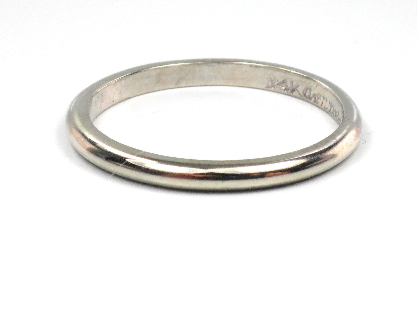 Vintage Thin Solid 14k White Gold Wedding Band, 2 MM Stacking Ring, Size 7.5
