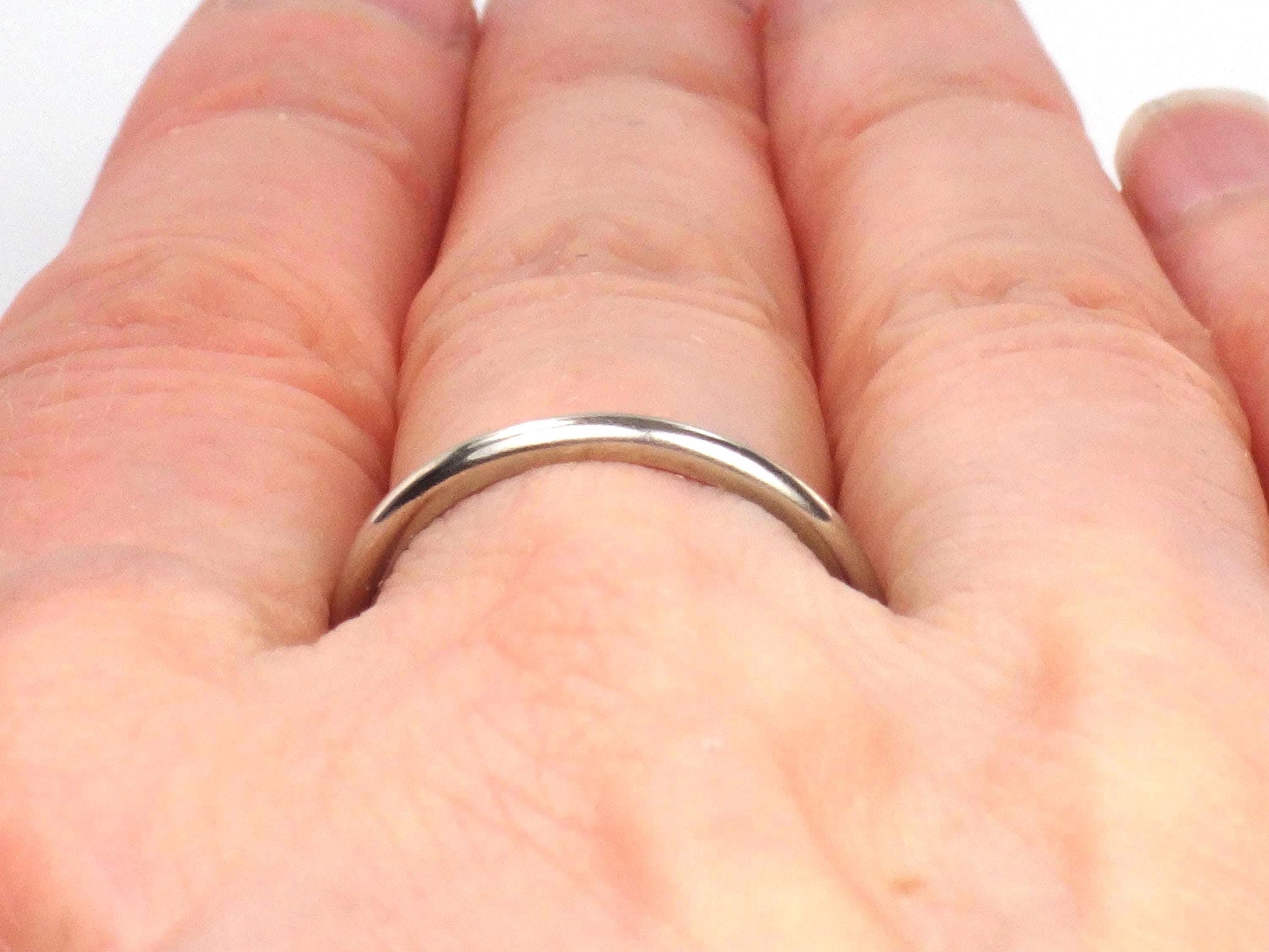 Vintage Thin Solid 14k White Gold Wedding Band, 2 MM Stacking Ring, Size 7.5