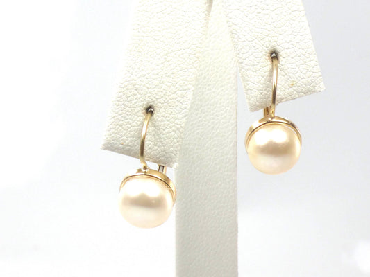 Vintage 14k Gold Pearl Earrings with Lever Backs, Bridal Earrings
