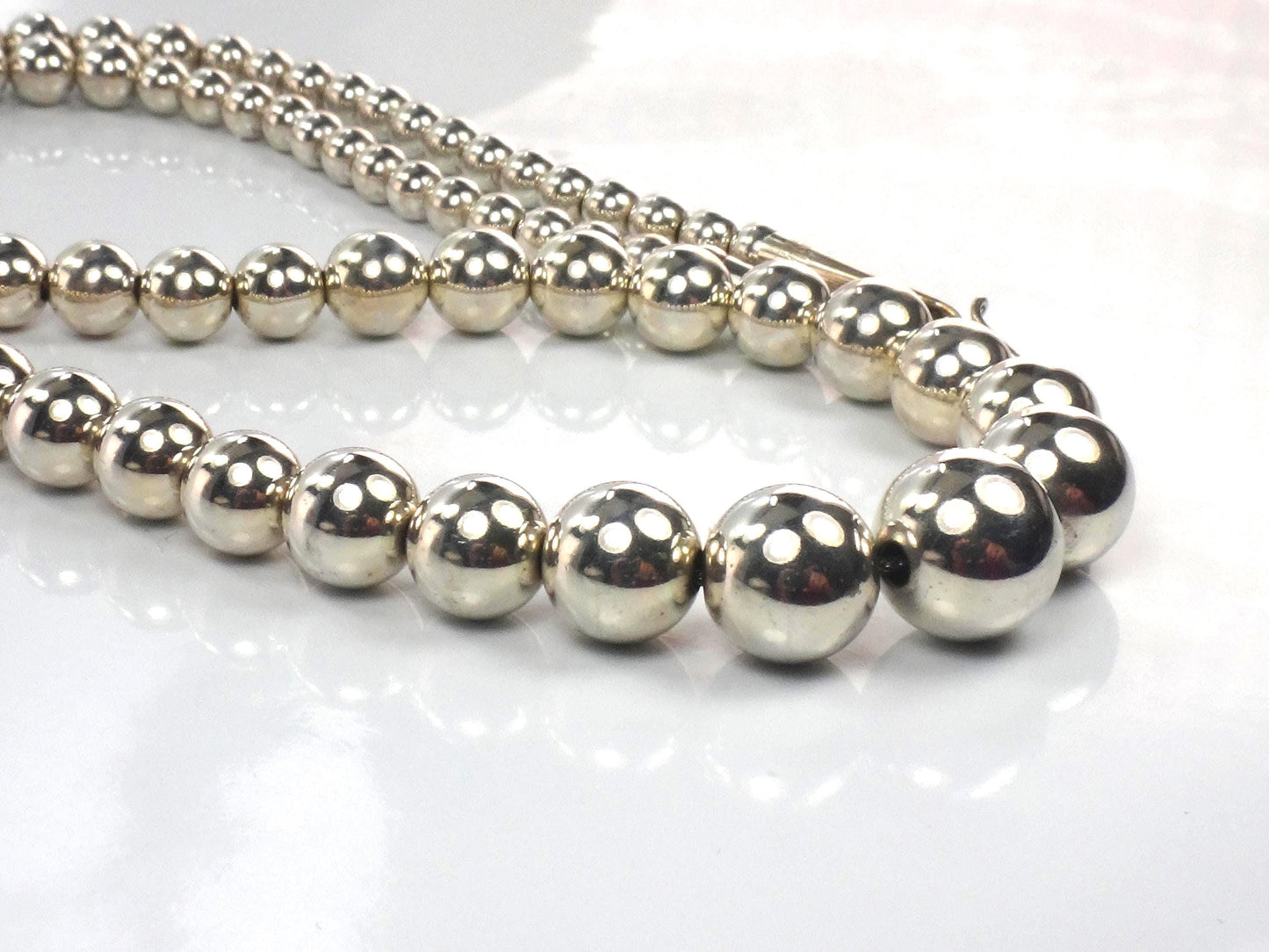 Vintage Sterling Silver Graduated Bead Necklace, 21.25"