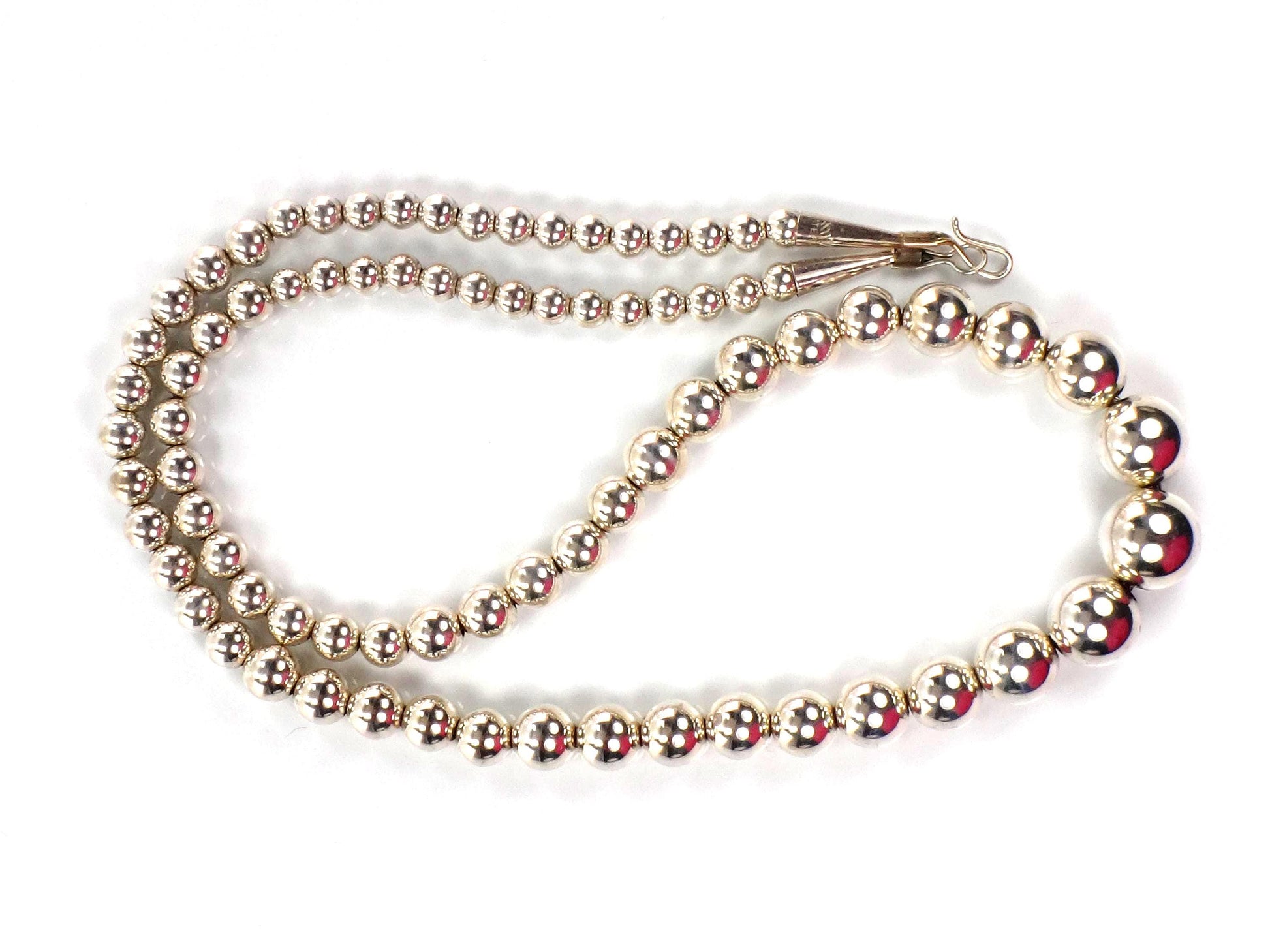 Vintage Sterling Silver Graduated Bead Necklace, 21.25"