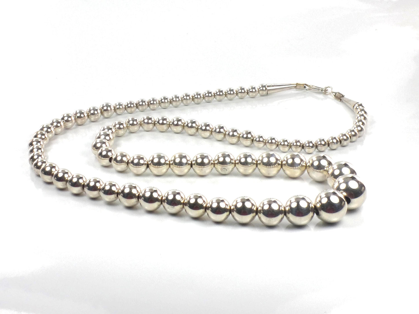 Vintage Sterling Silver Graduated Bead Necklace, 21.25"