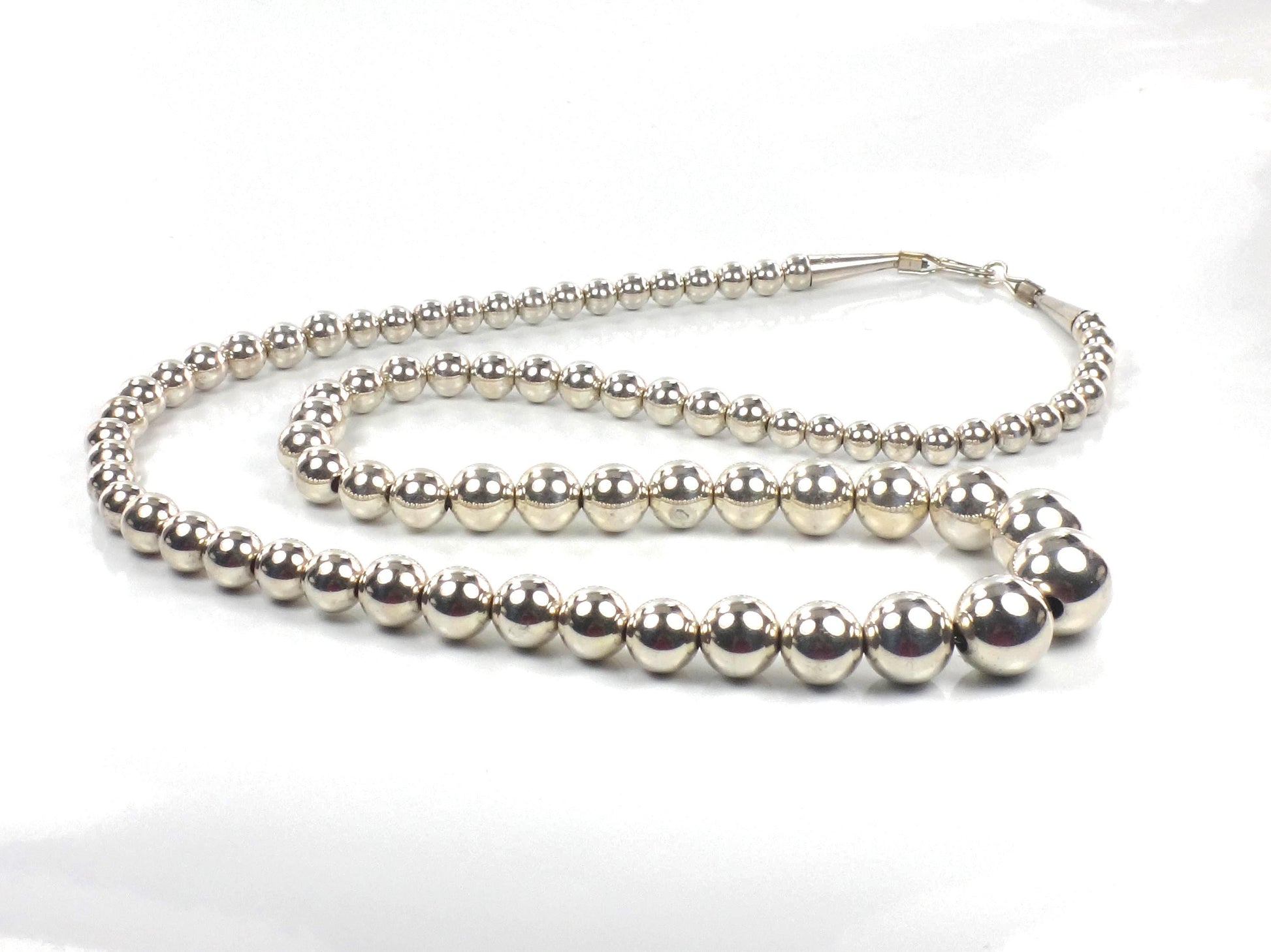 Vintage Sterling Silver Graduated Bead Necklace, 21.25"