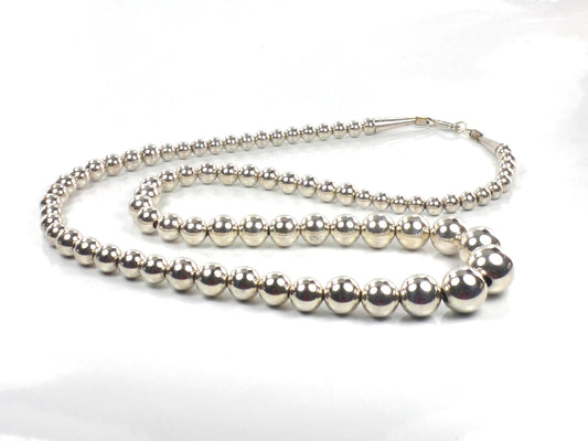 Vintage Sterling Silver Graduated Bead Necklace, 21.25"