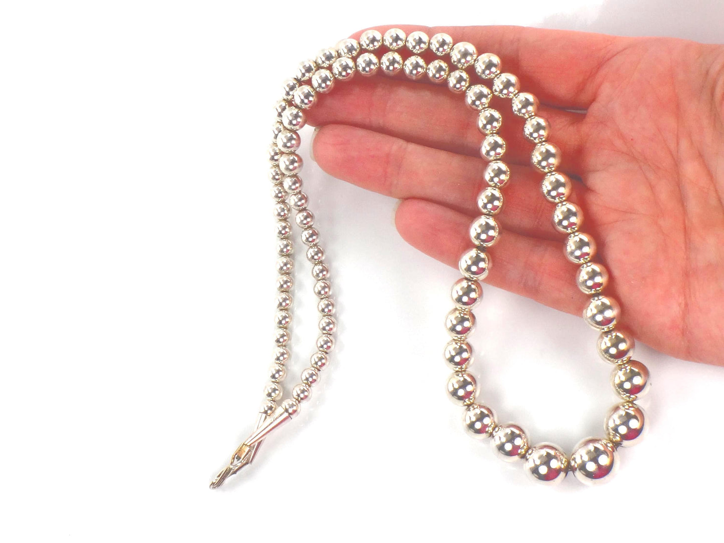 Vintage Sterling Silver Graduated Bead Necklace, 21.25"