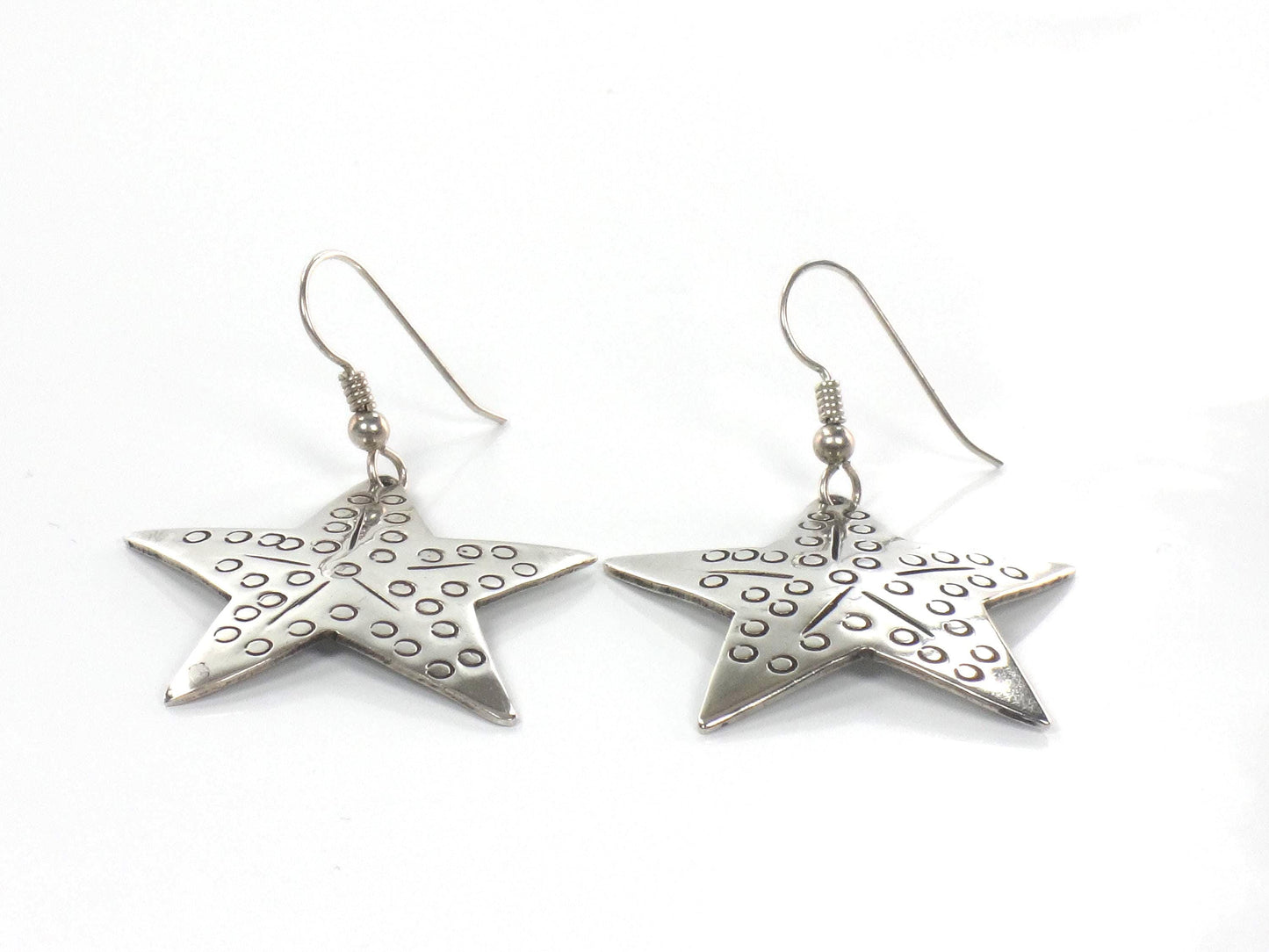 Vintage Large Sterling Silver Starfish Earrings: Mexico