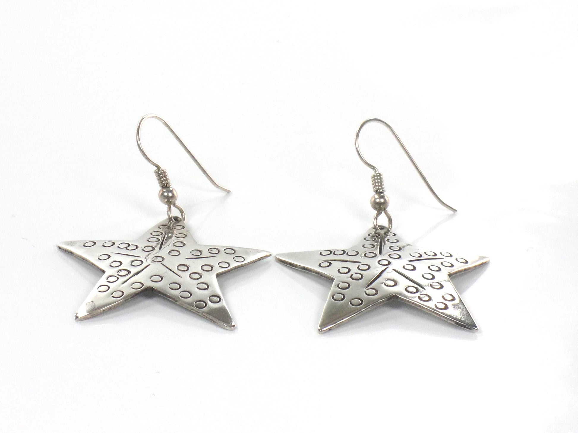 Vintage Large Sterling Silver Starfish Earrings: Mexico
