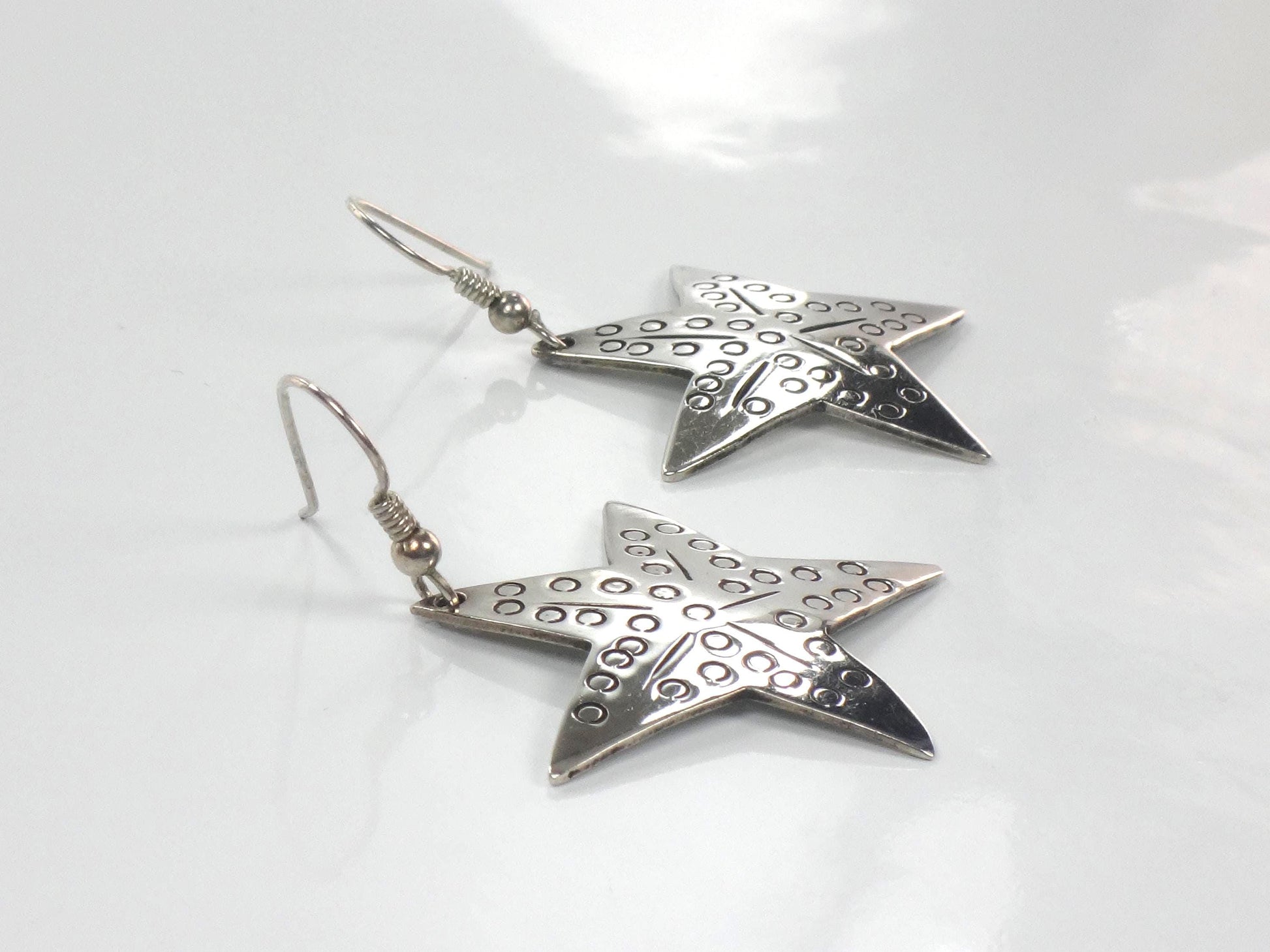 Vintage Large Sterling Silver Starfish Earrings: Mexico