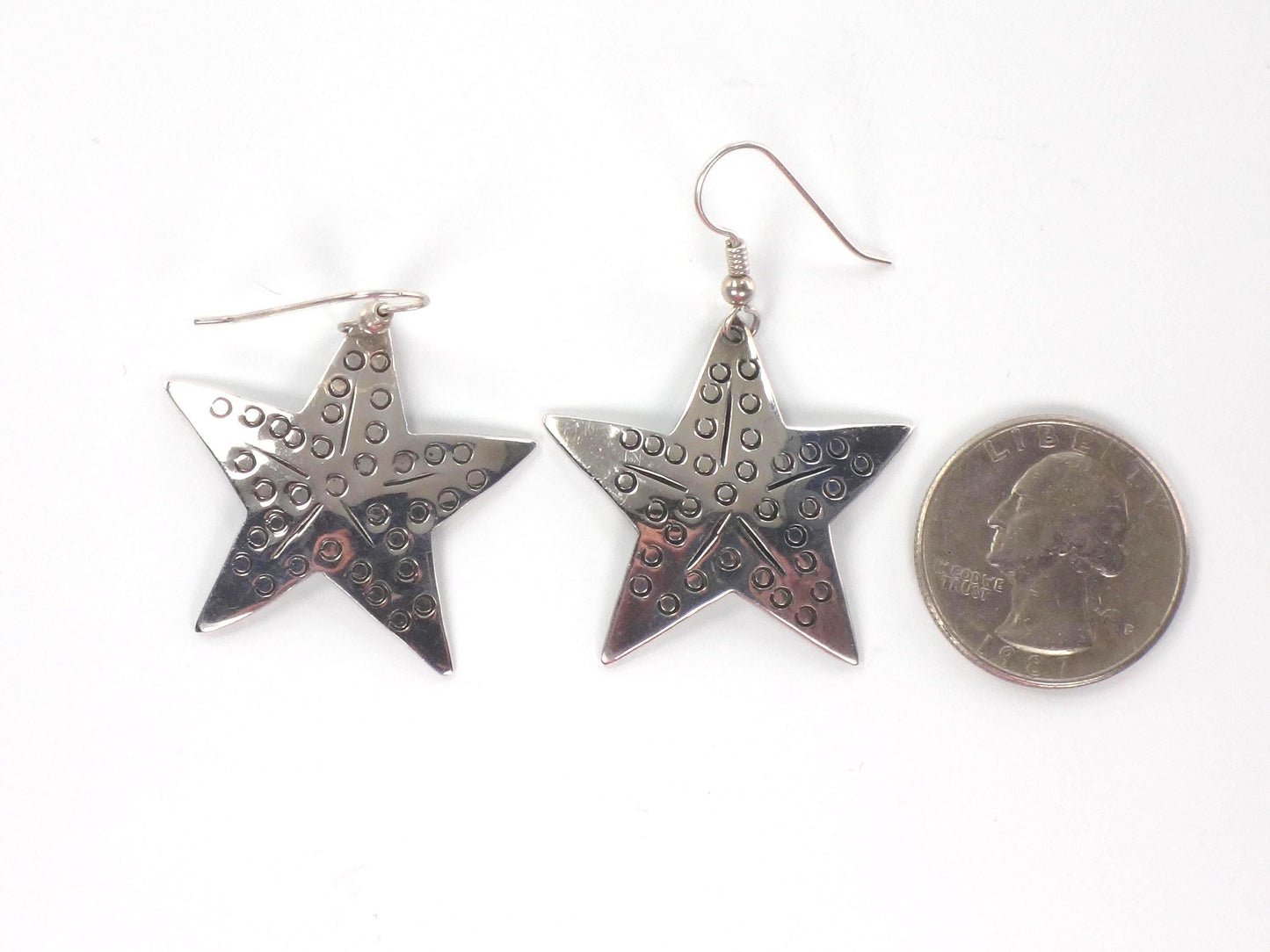 Vintage Large Sterling Silver Starfish Earrings: Mexico