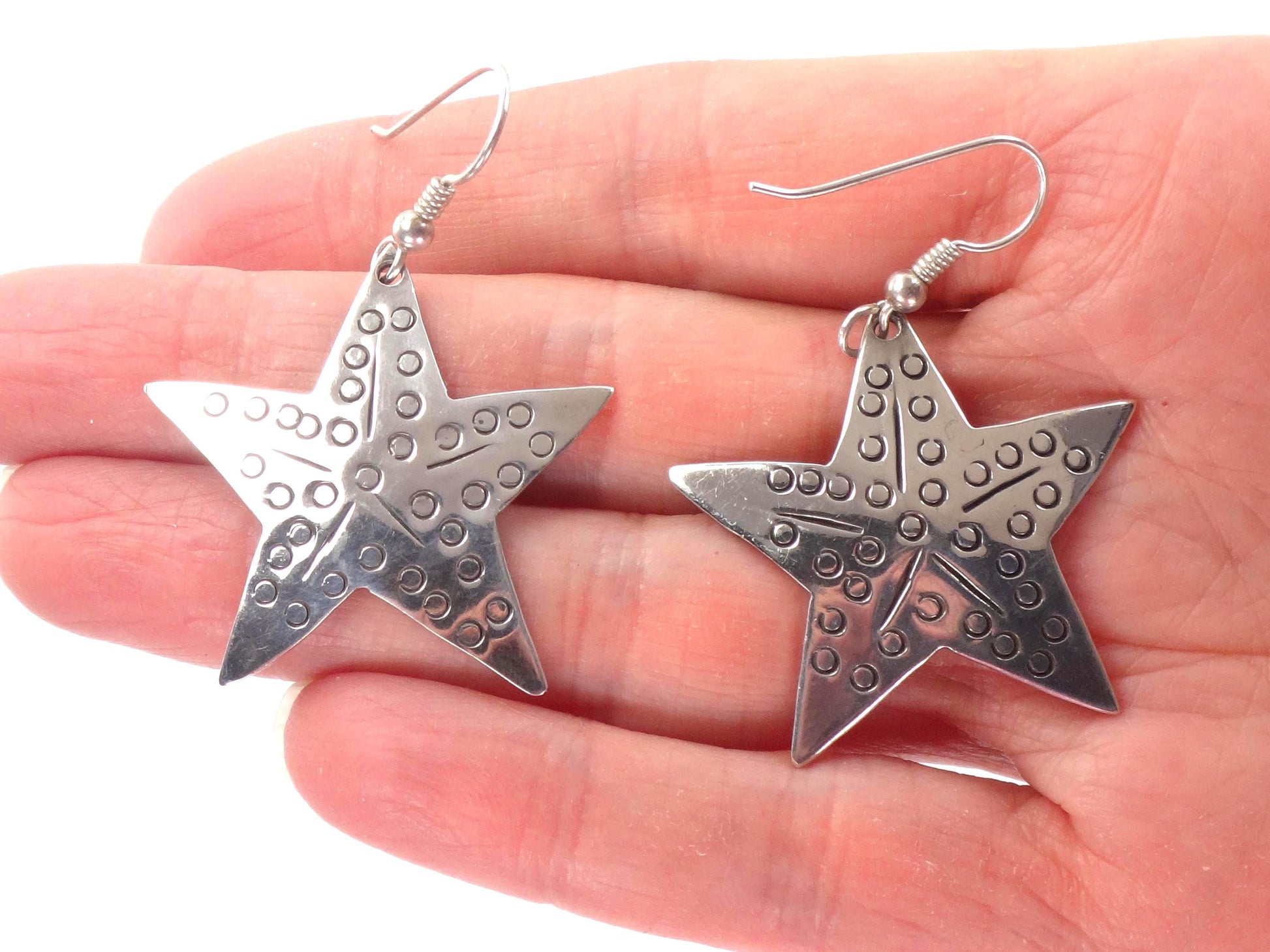 Vintage Large Sterling Silver Starfish Earrings: Mexico