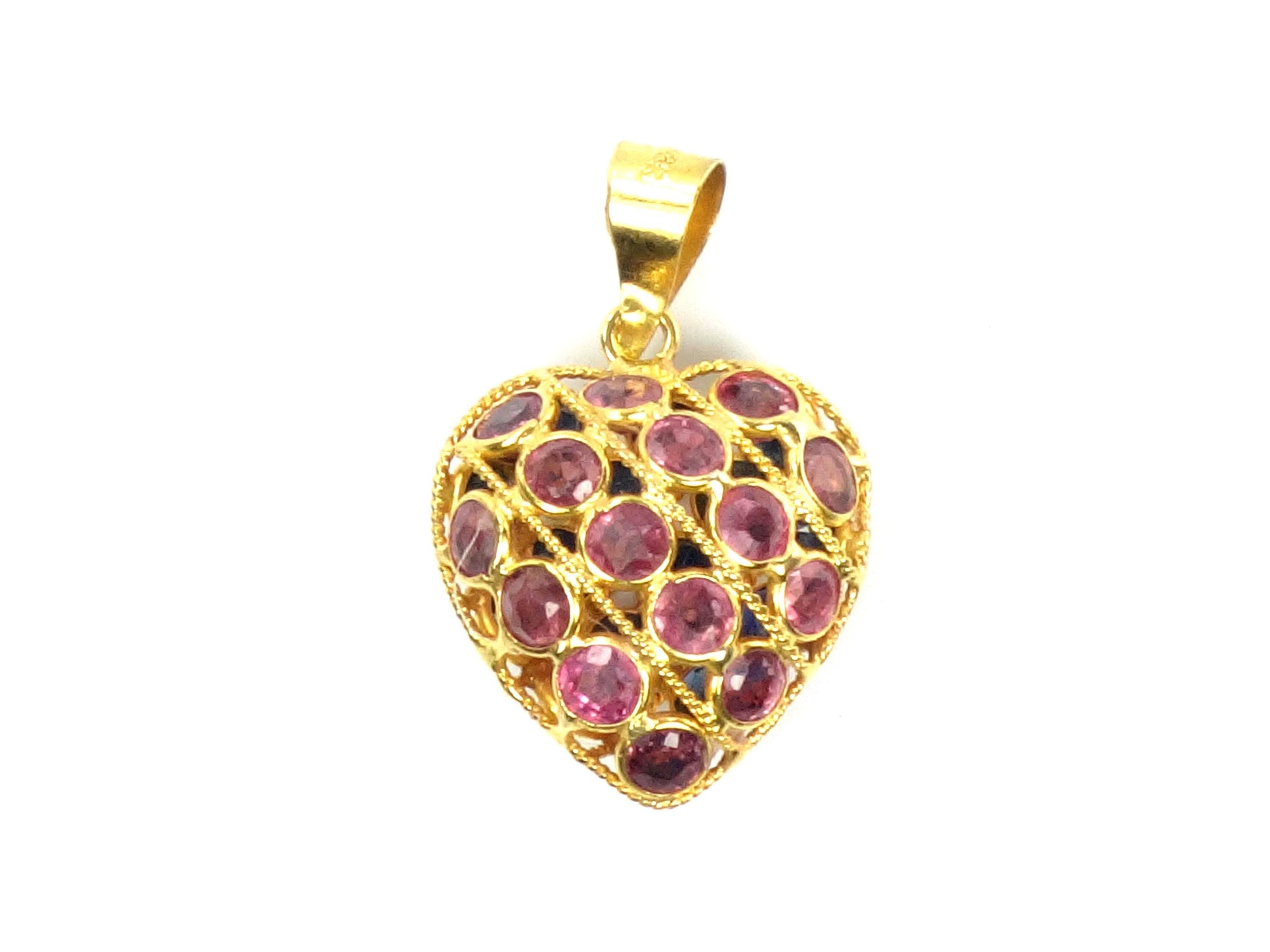 Vintage 18k Gold Sapphire and Ruby Heart Pendant: Reversible