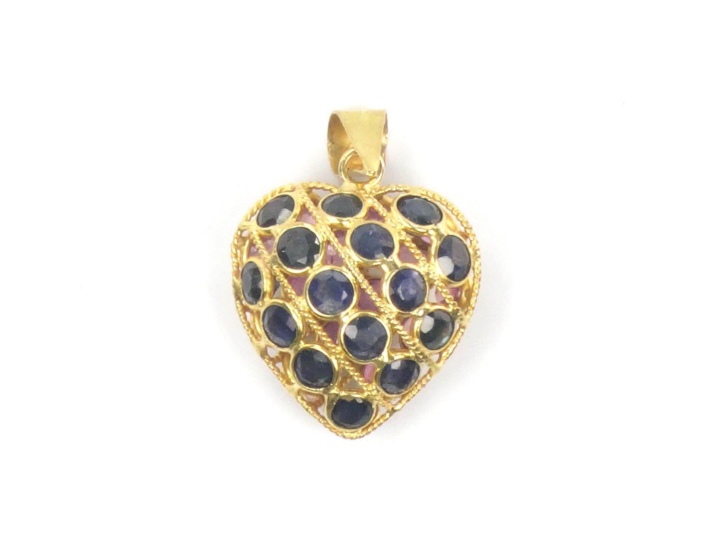 Vintage 18k Gold Sapphire and Ruby Heart Pendant: Reversible
