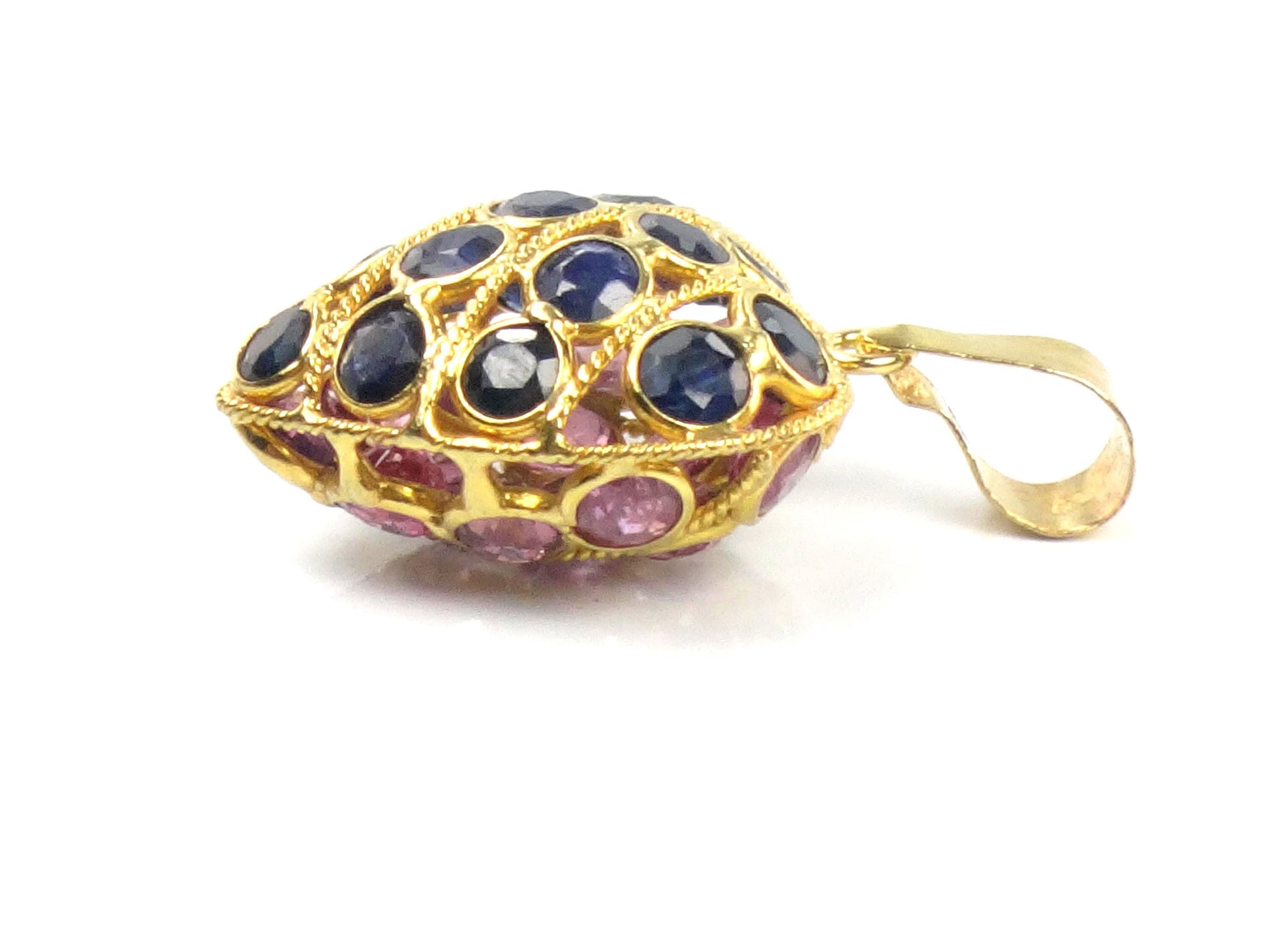 Vintage 18k Gold Sapphire and Ruby Heart Pendant: Reversible