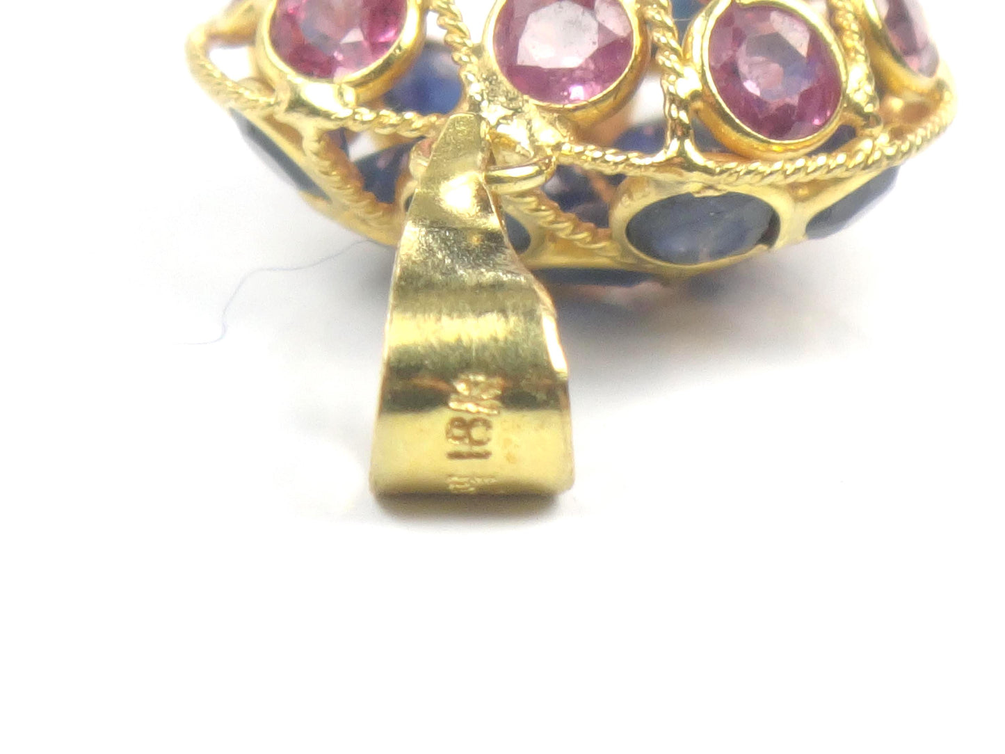Vintage 18k Gold Sapphire and Ruby Heart Pendant: Reversible