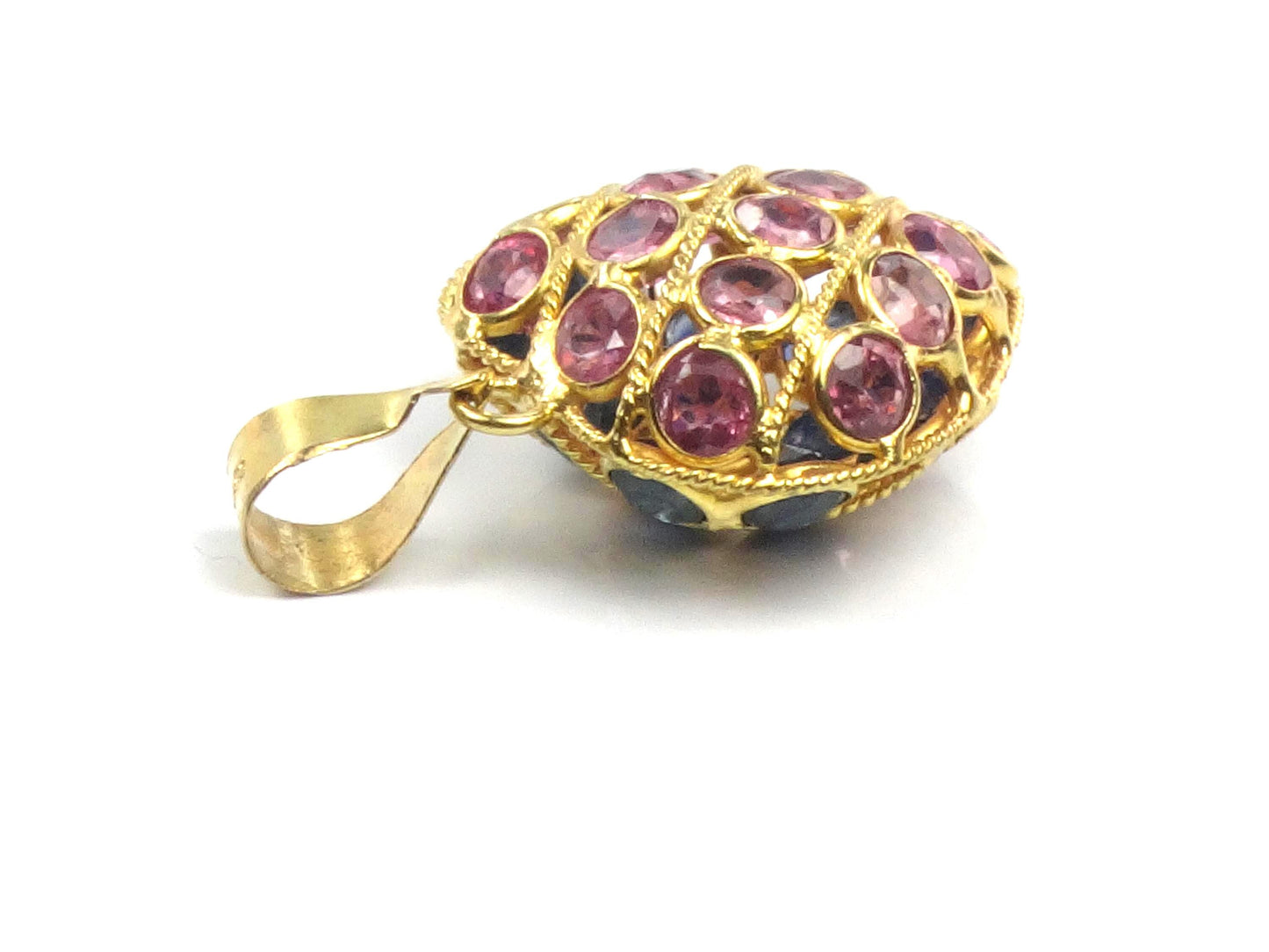 Vintage 18k Gold Sapphire and Ruby Heart Pendant: Reversible