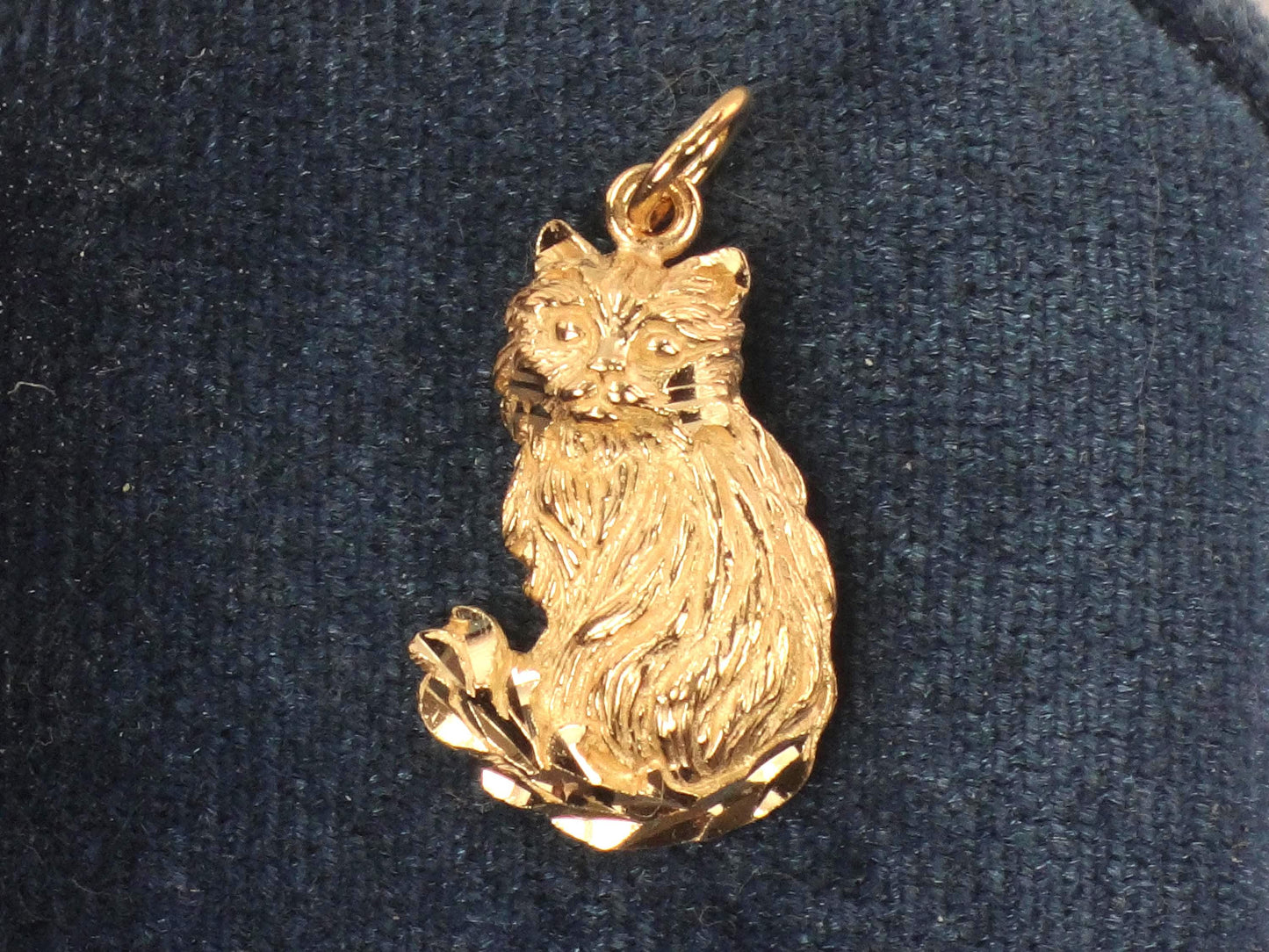 Vintage 14k Yellow Gold Cat Pendant Charm