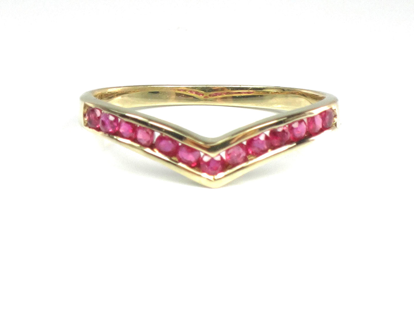 Vintage 14k Yellow Gold Ruby Ring, Chevron Wedding Band or Stacking, Size 6.5