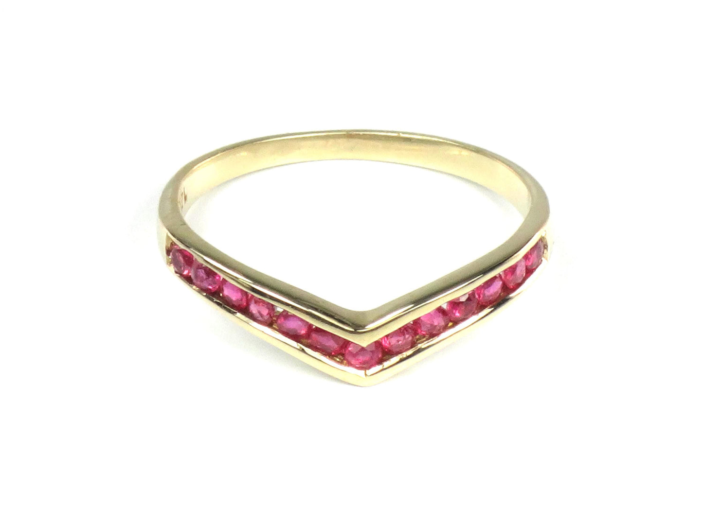 Vintage 14k Yellow Gold Ruby Ring, Chevron Wedding Band or Stacking, Size 6.5