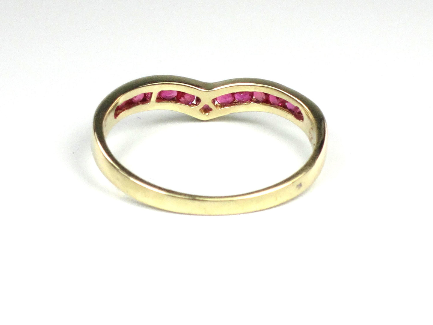 Vintage 14k Yellow Gold Ruby Ring, Chevron Wedding Band or Stacking, Size 6.5