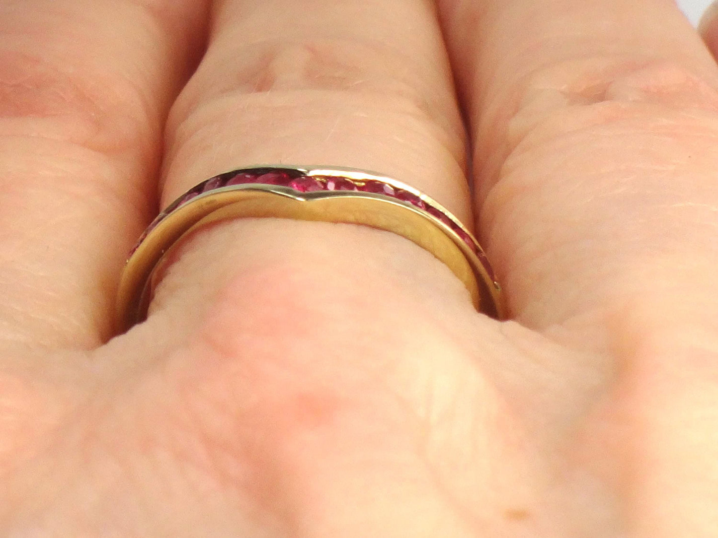 Vintage 14k Yellow Gold Ruby Ring, Chevron Wedding Band or Stacking, Size 6.5