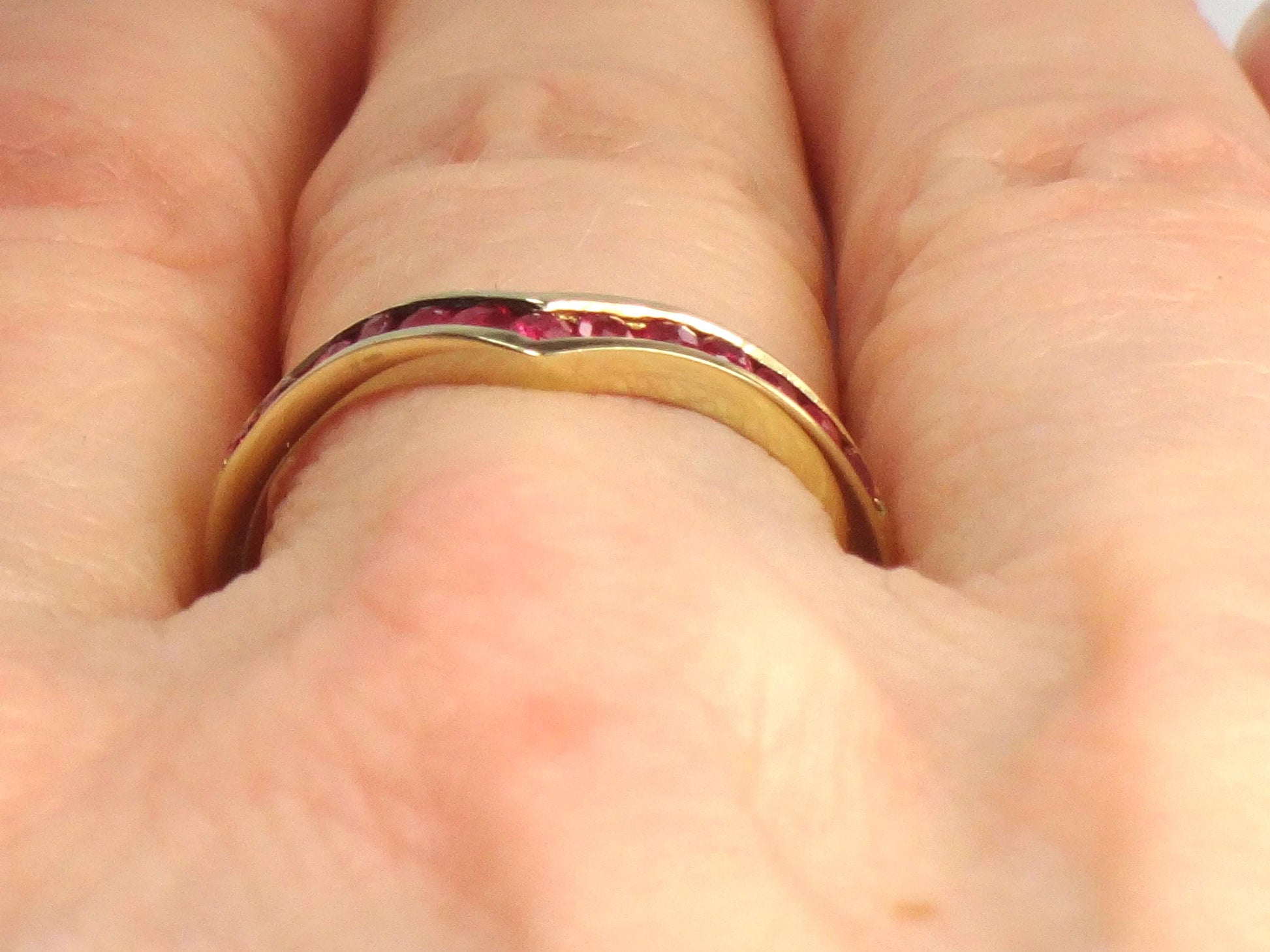 Vintage 14k Yellow Gold Ruby Ring, Chevron Wedding Band or Stacking, Size 6.5