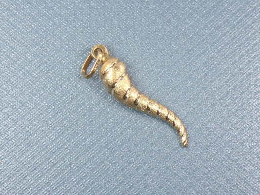 Vintage 14k Gold Ribbed Italian Horn Charm Pendant for Good Luck