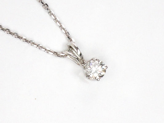 Vintage 14k White Gold Diamond Pendant Necklace: Minimalist .17 Carat