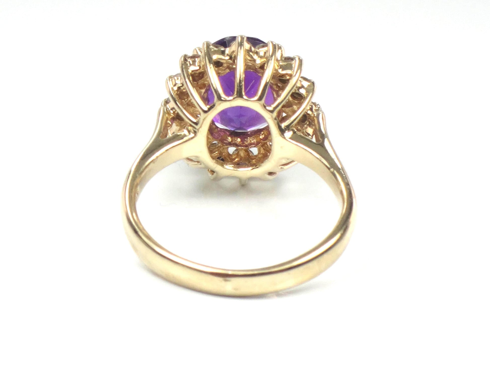 Vintage 14k Yellow Gold Amethyst and Diamond Halo Ring Size 5.5