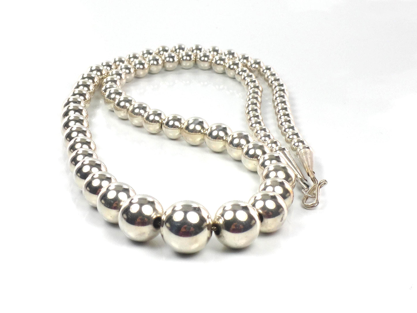 Vintage Sterling Silver Graduated Bead Necklace, 21.25"