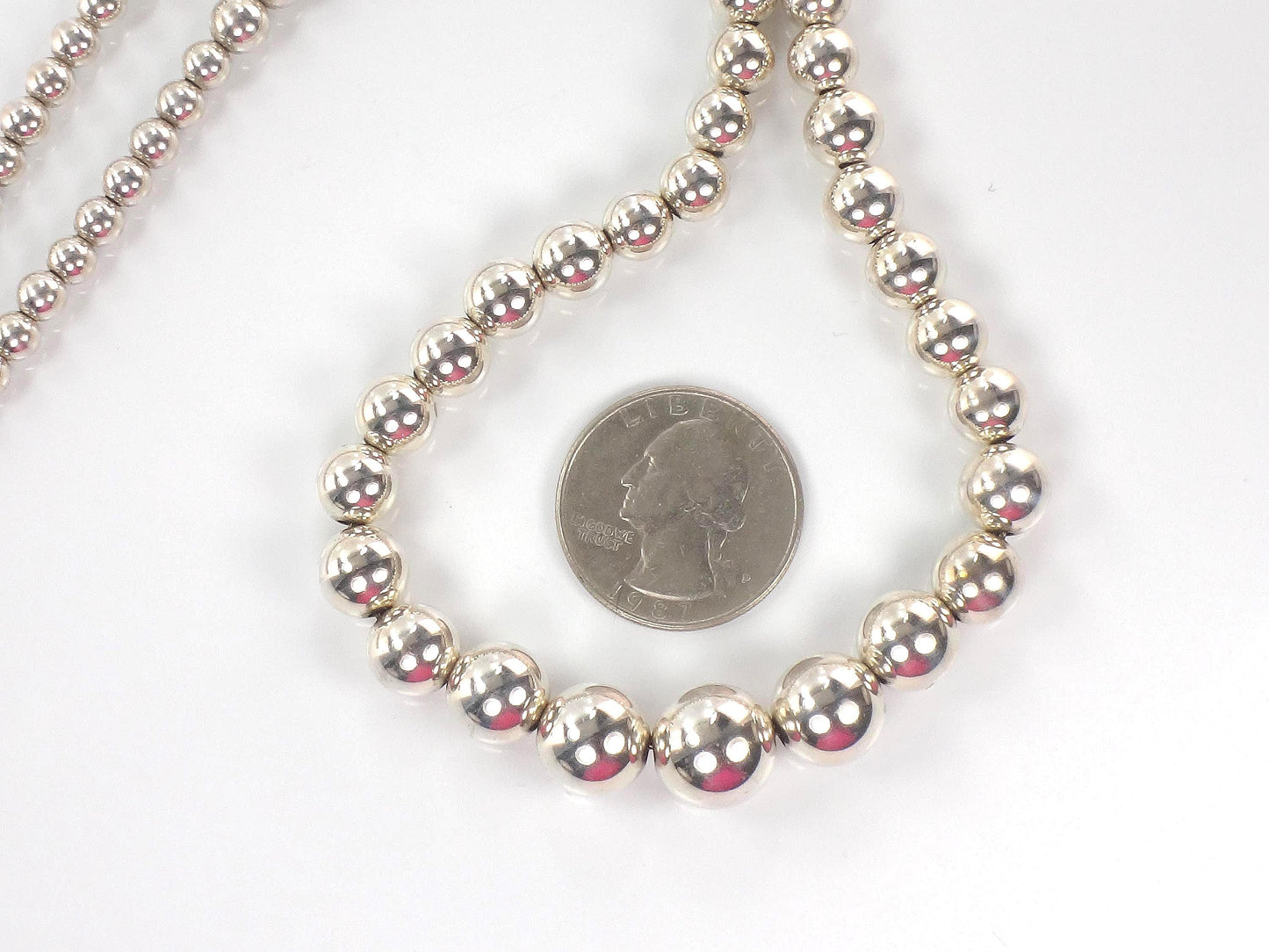 Vintage Sterling Silver Graduated Bead Necklace, 21.25"