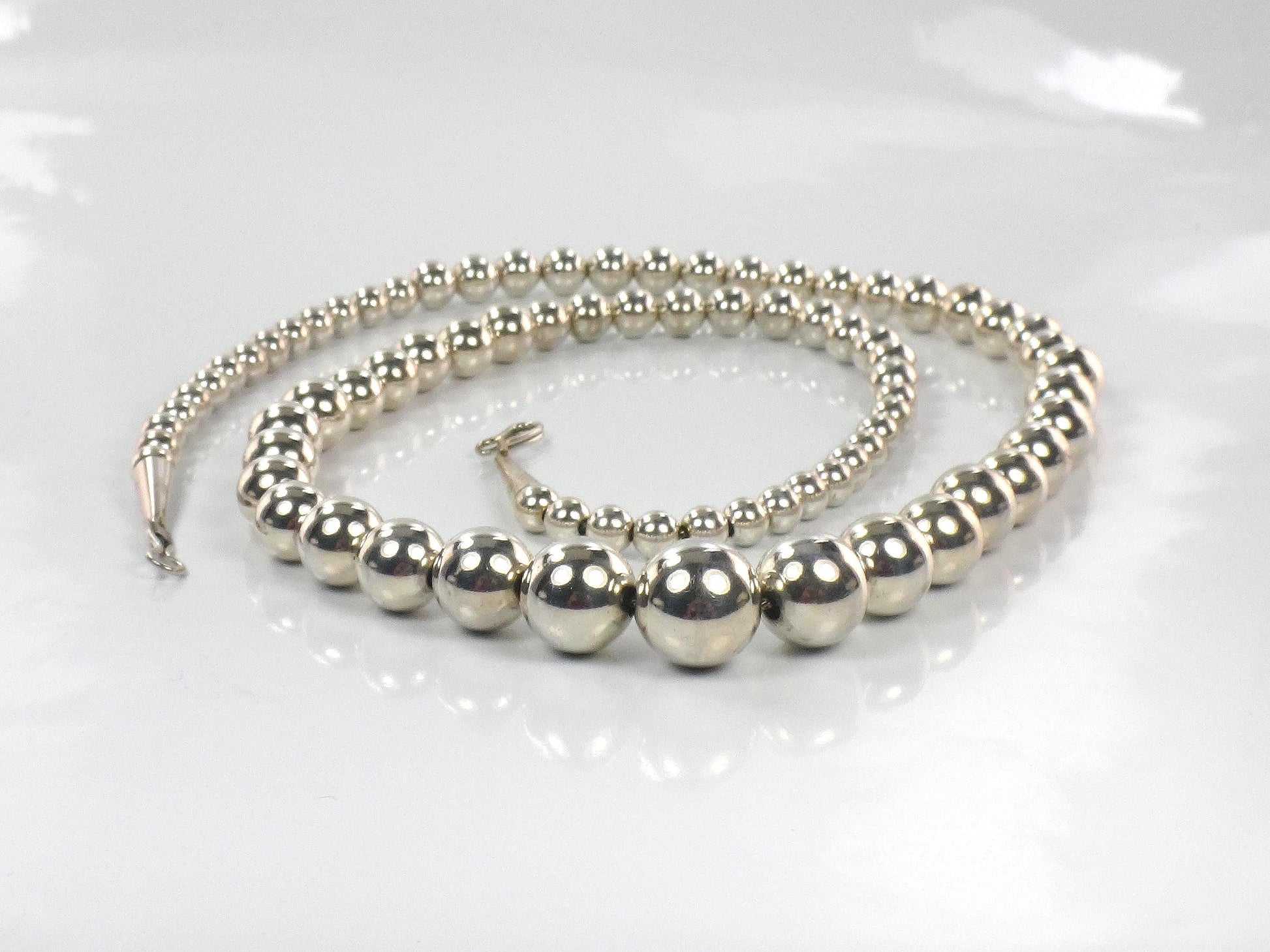 Vintage Sterling Silver Graduated Bead Necklace, 21.25"