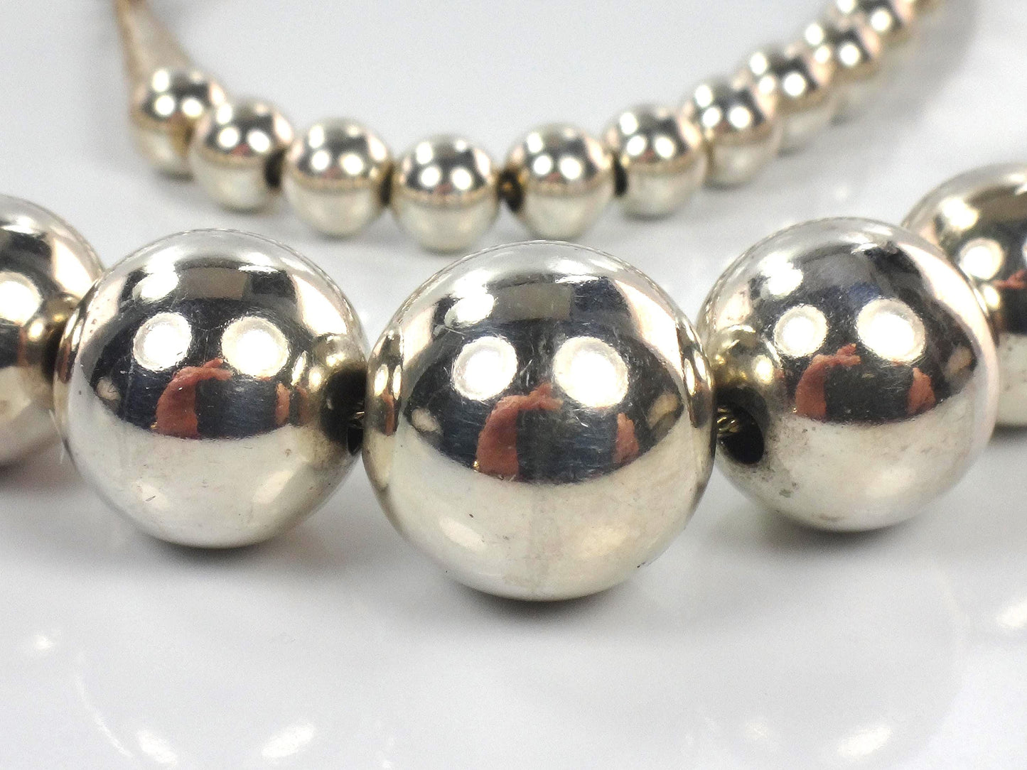 Vintage Sterling Silver Graduated Bead Necklace, 21.25"