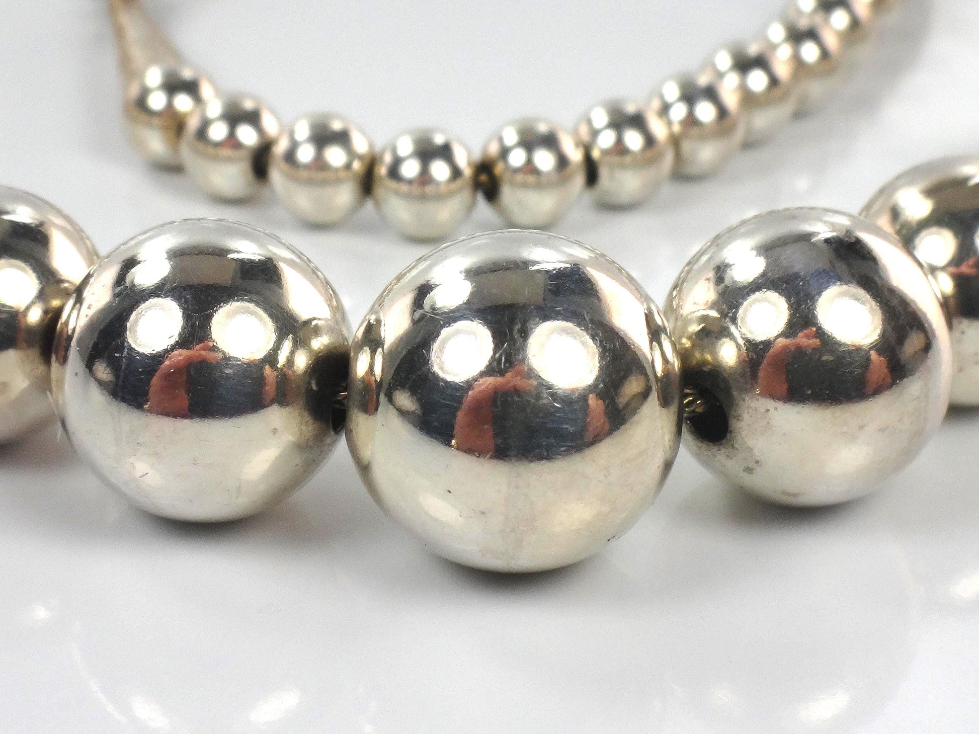Vintage Sterling Silver Graduated Bead Necklace, 21.25"
