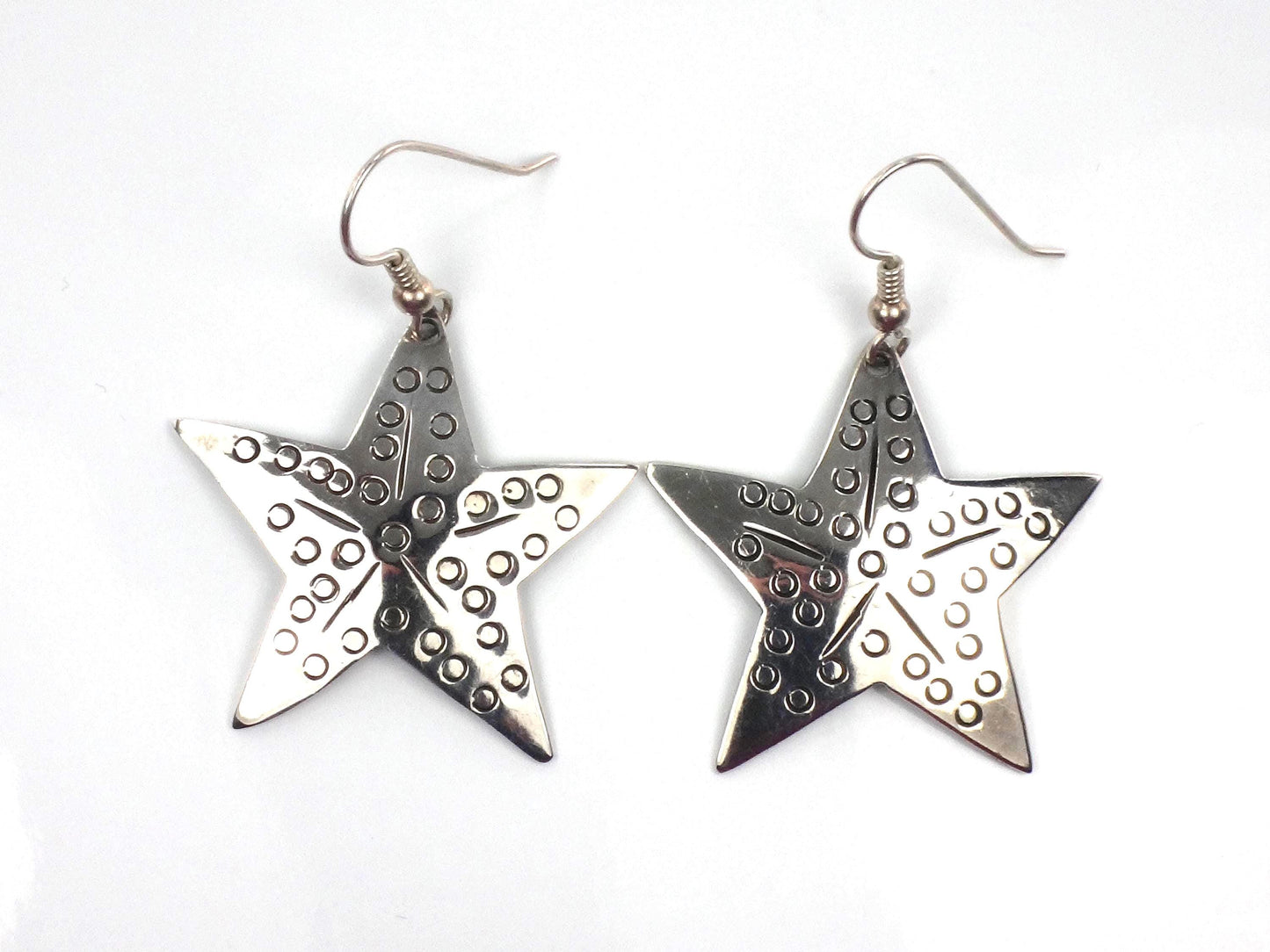 Vintage Large Sterling Silver Starfish Earrings: Mexico