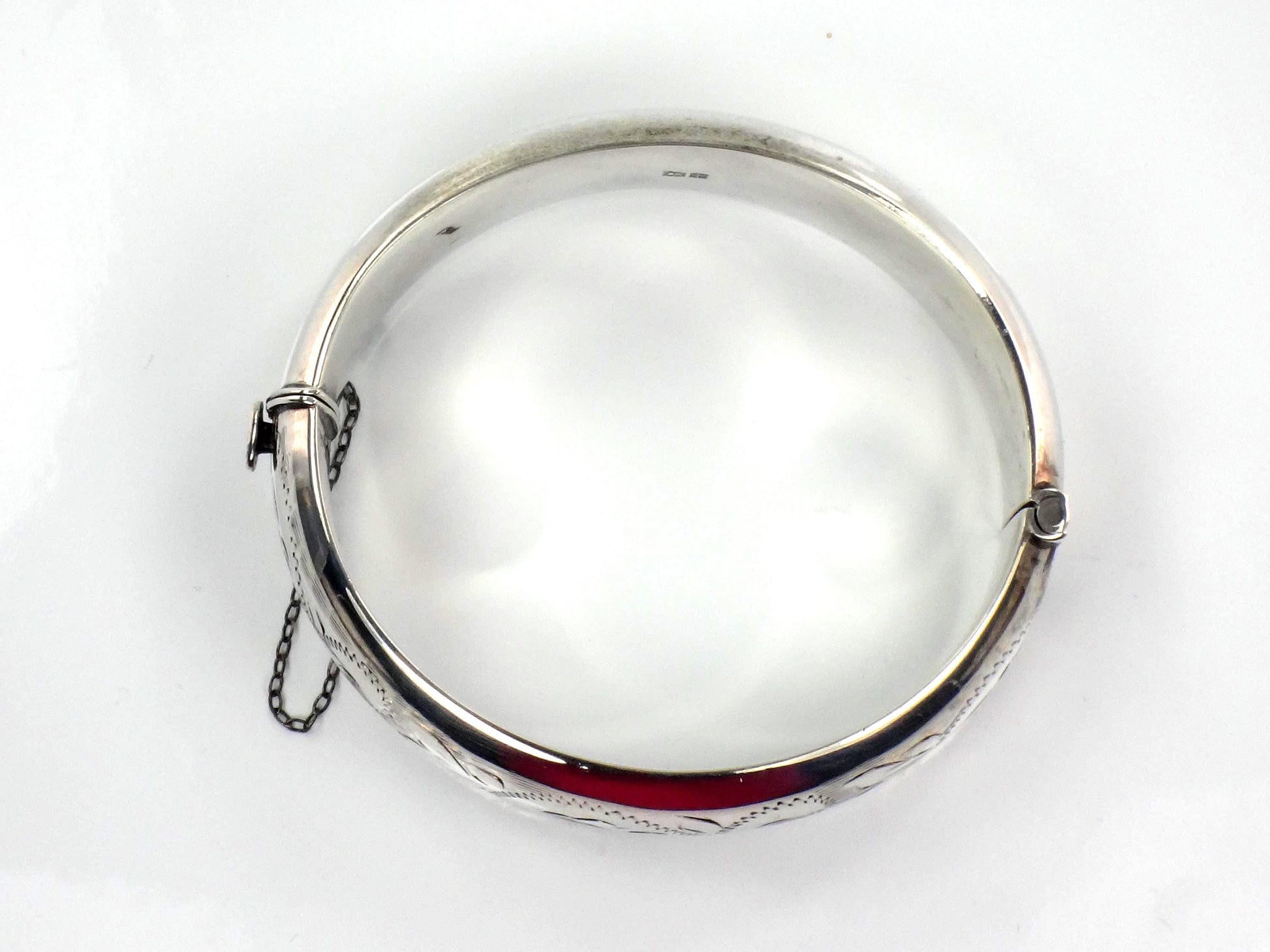 Vintage Sterling Silver Bangle Bracelet with Engraving: Hinged, English Hallmarks