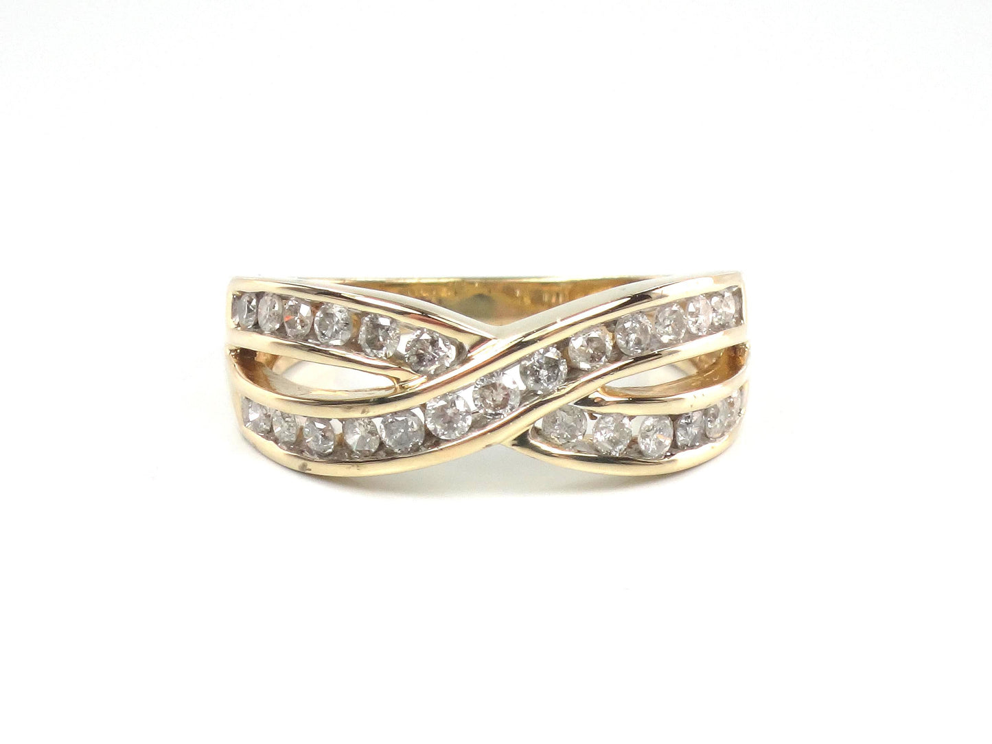 Vintage 14k Yellow Gold Diamond X Wedding Ring or Band, Size 7