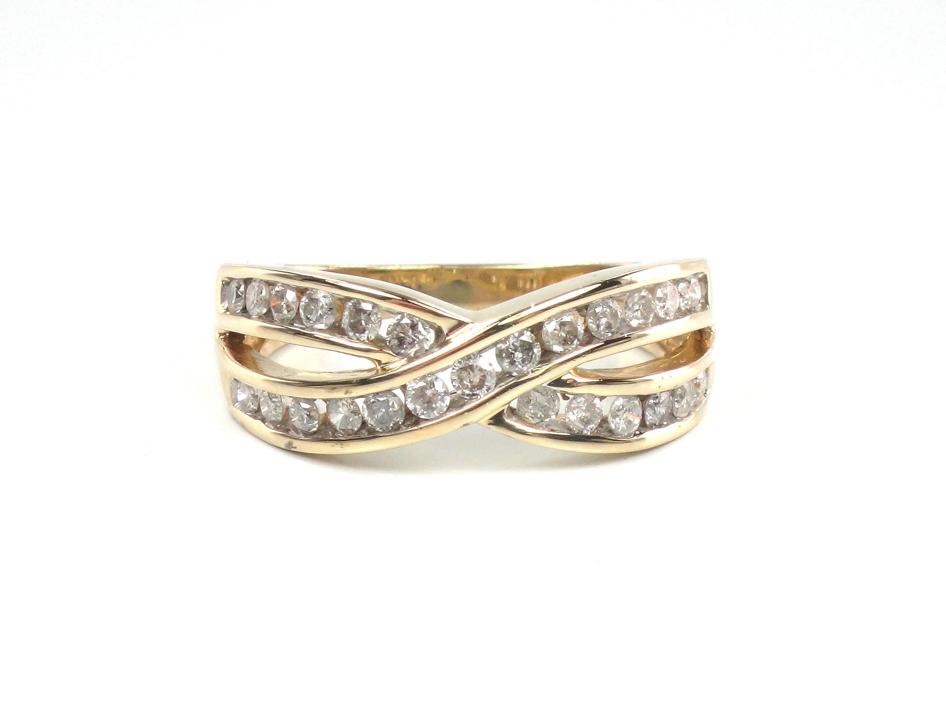 Vintage 14k Yellow Gold Diamond X Wedding Ring or Band, Size 7