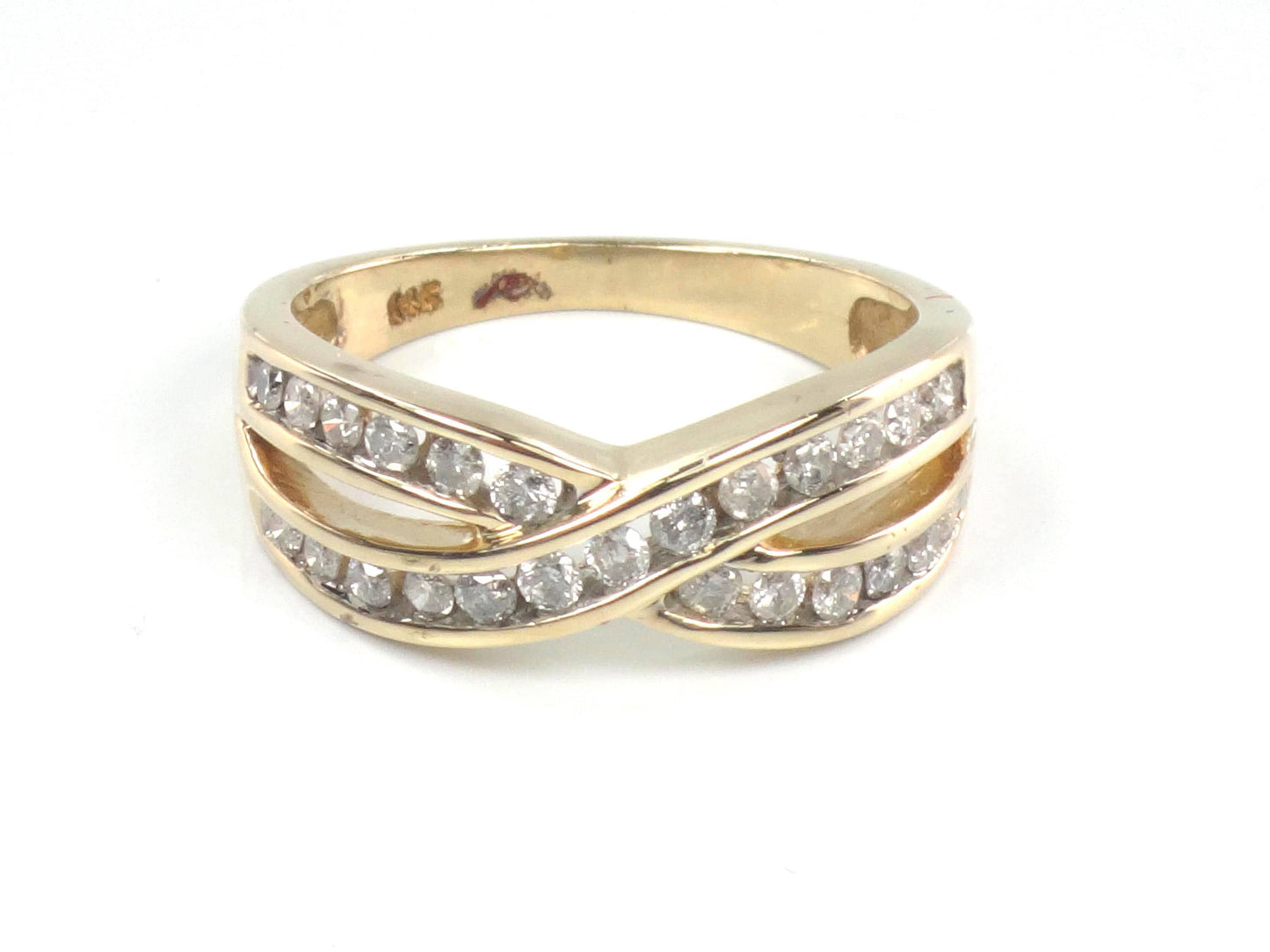 Vintage 14k Yellow Gold Diamond X Wedding Ring or Band, Size 7