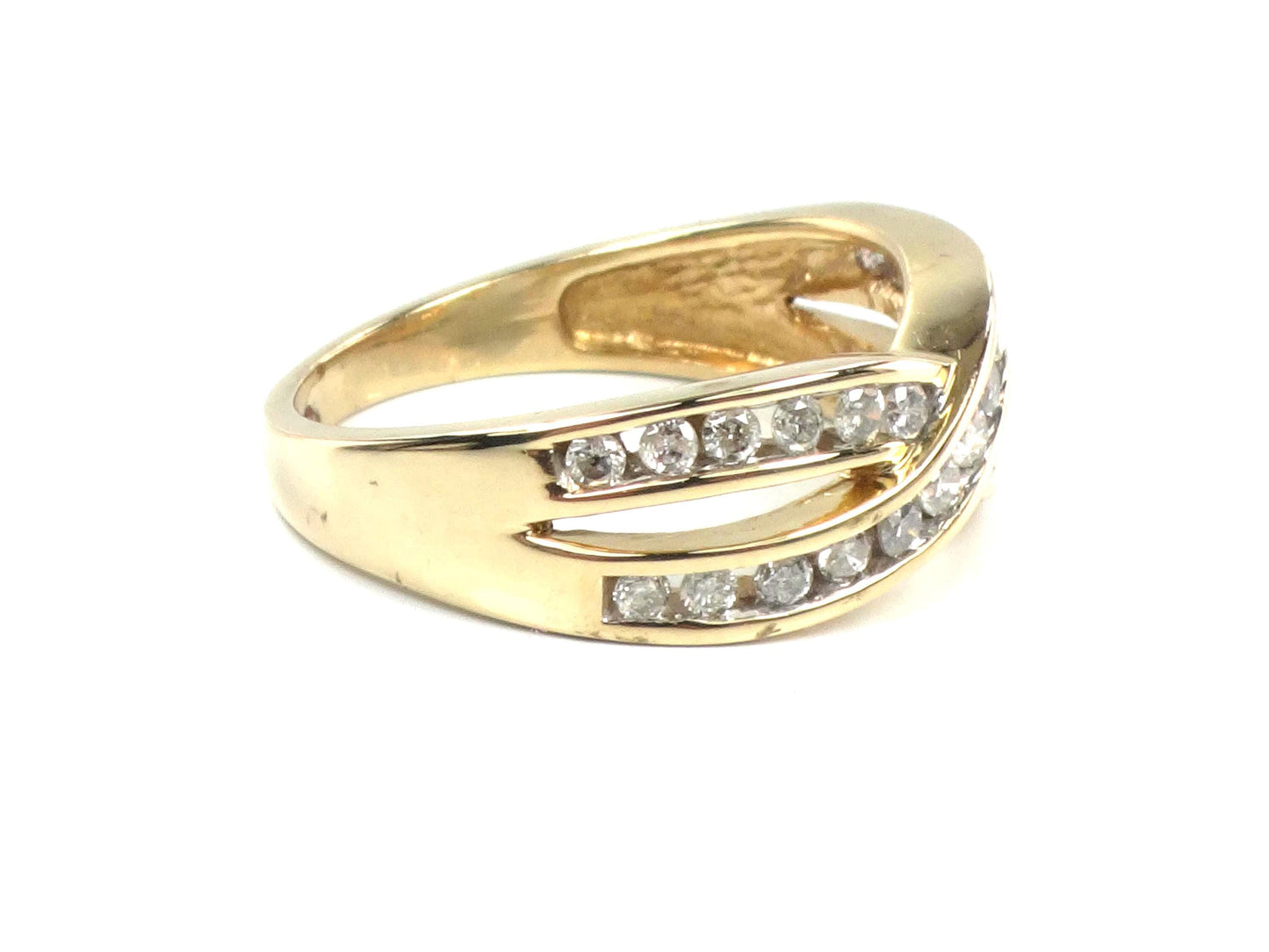 Vintage 14k Yellow Gold Diamond X Wedding Ring or Band, Size 7