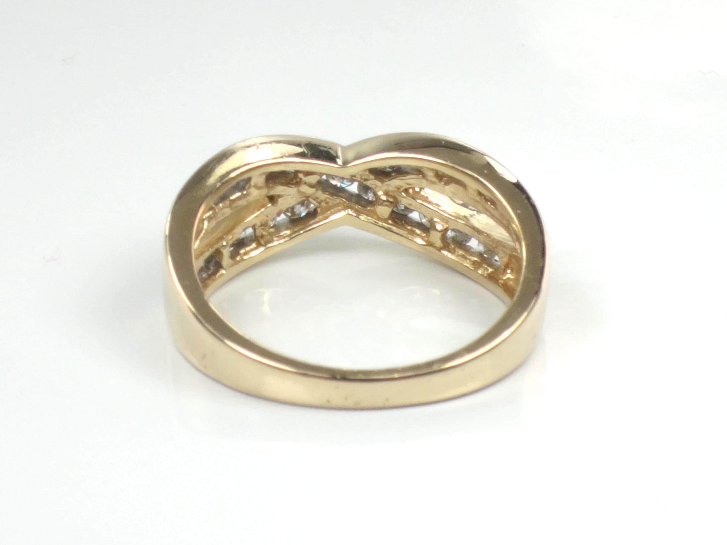 Vintage 14k Yellow Gold Diamond X Wedding Ring or Band, Size 7