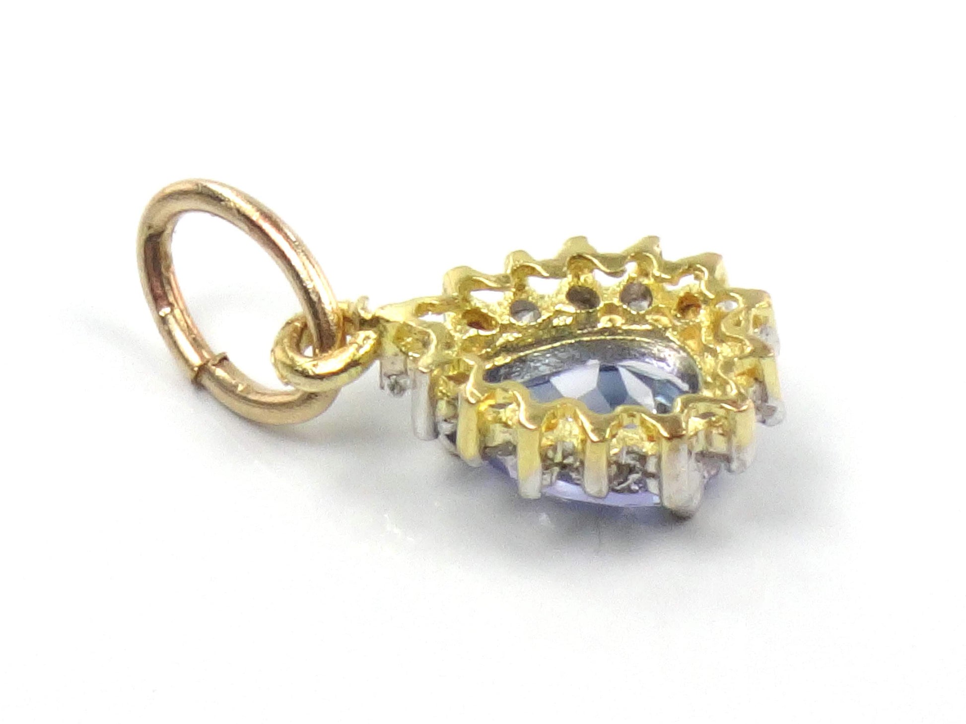 Vintage Small 14k Gold Tanzanite Diamond Pendant: Teardrop Shaped