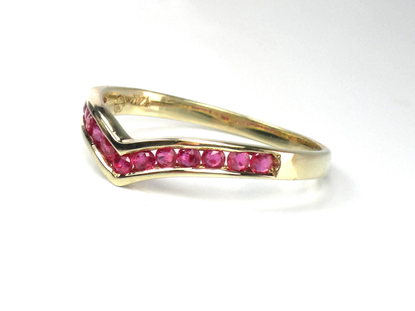 Vintage 14k Yellow Gold Ruby Ring, Chevron Wedding Band or Stacking, Size 6.5