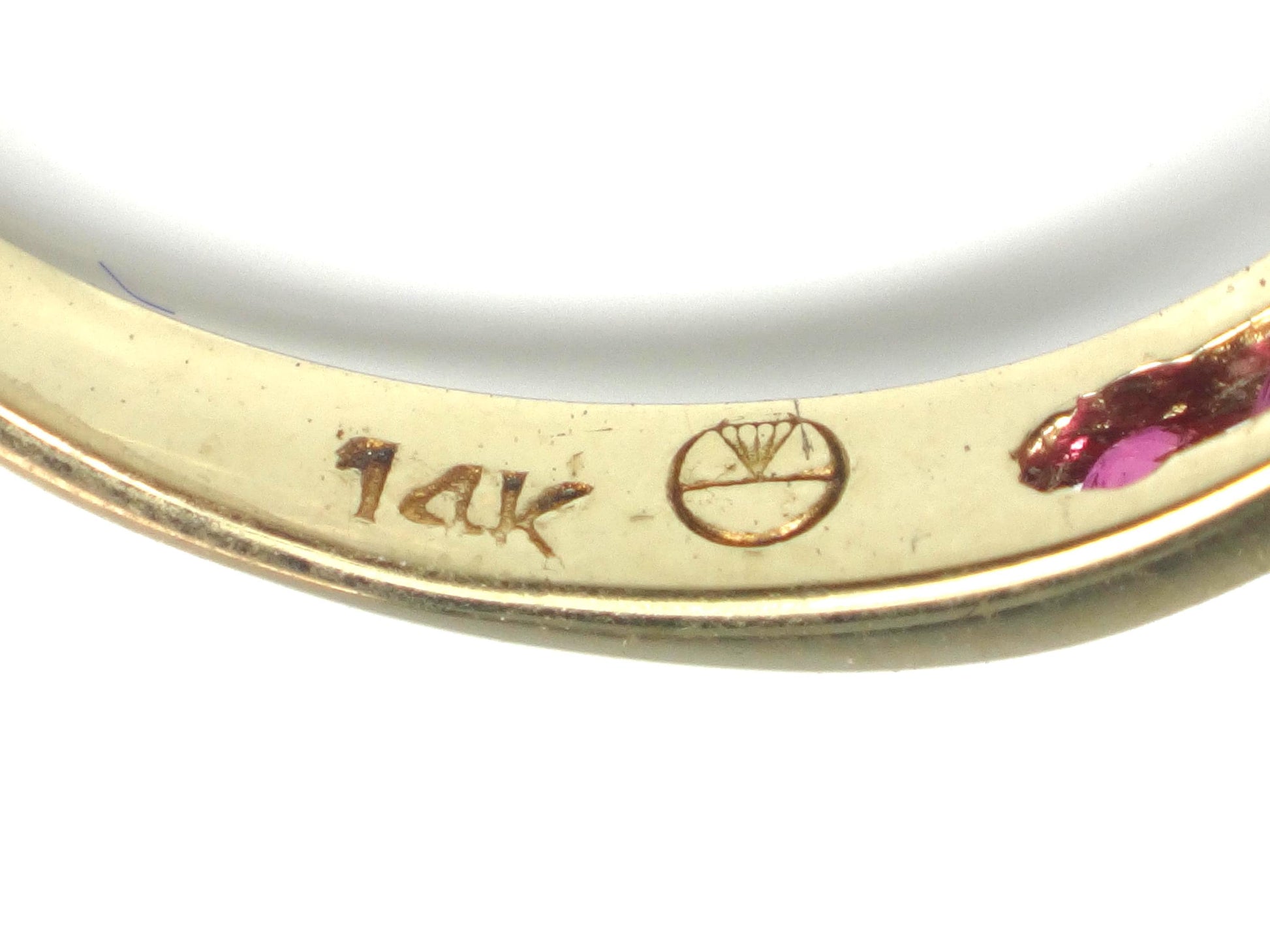 Vintage 14k Yellow Gold Ruby Ring, Chevron Wedding Band or Stacking, Size 6.5