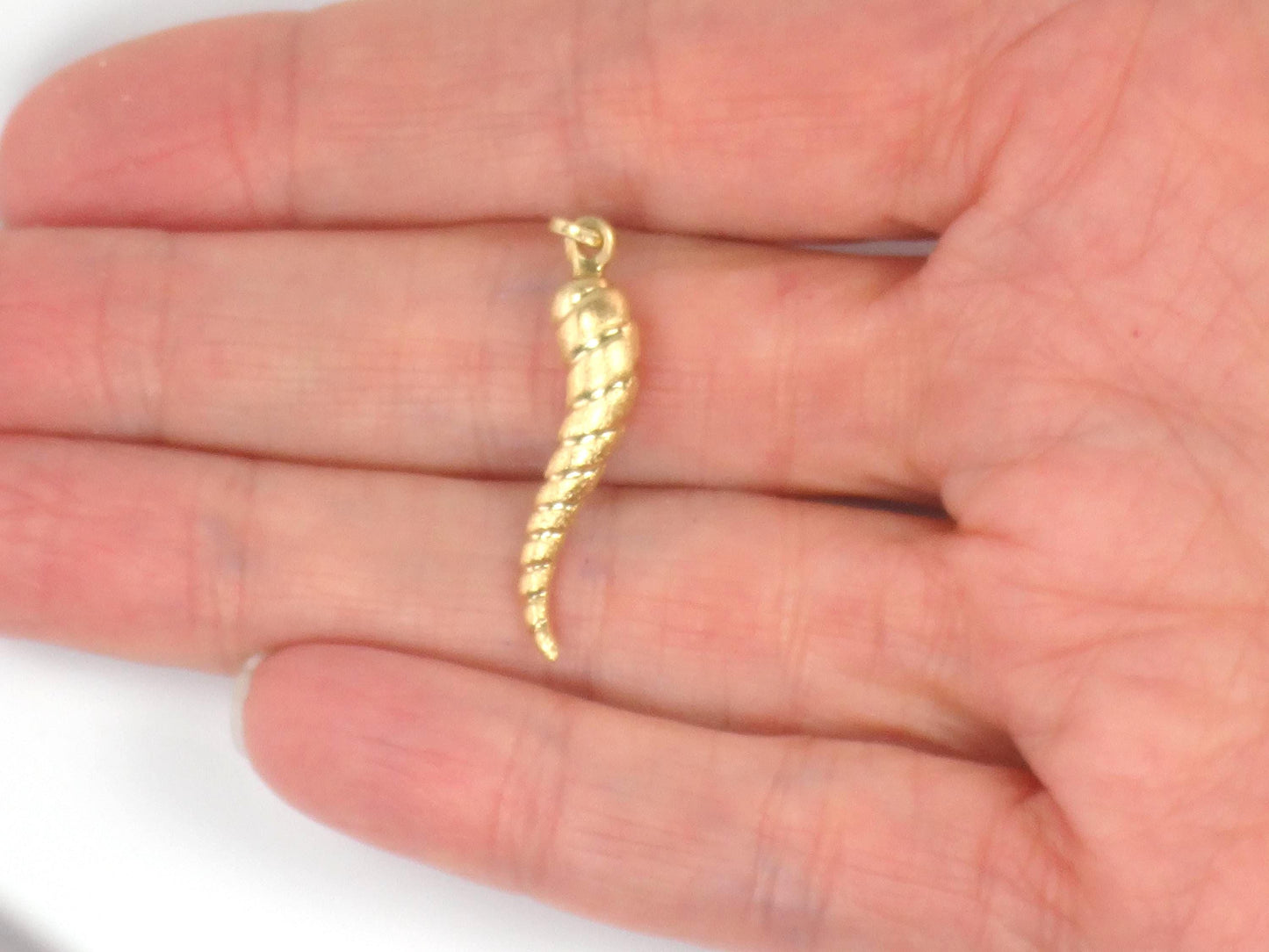 Vintage 14k Gold Ribbed Italian Horn Charm Pendant for Good Luck
